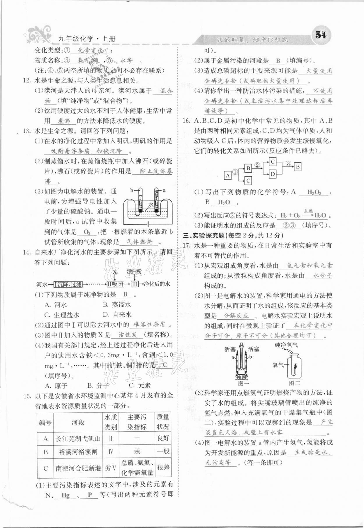 2020年課堂點(diǎn)睛九年級(jí)化學(xué)上冊(cè)人教版河北專(zhuān)版 參考答案第52頁(yè)