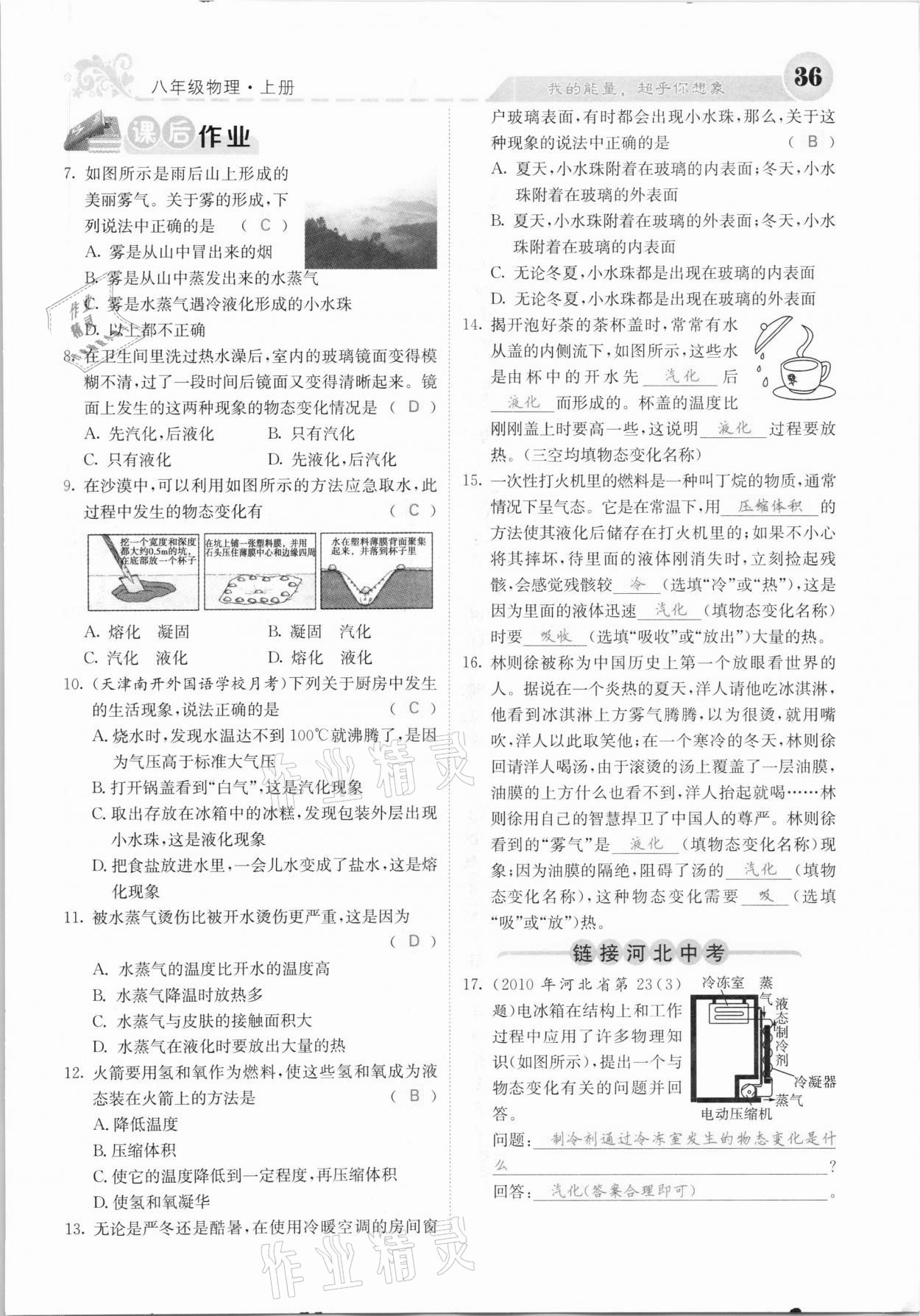 2020年課堂點睛八年級物理上冊人教版河北專版 參考答案第36頁