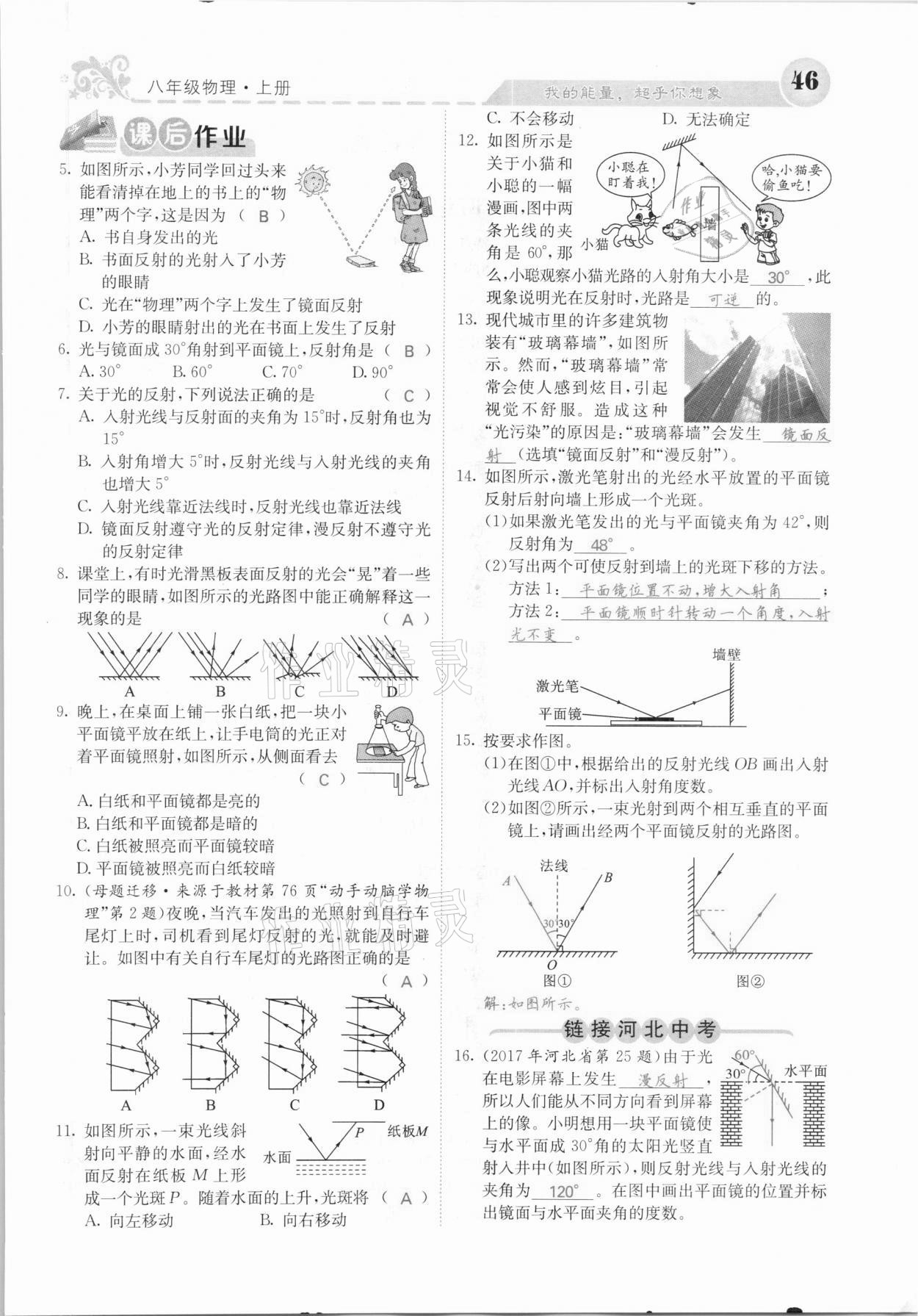 2020年課堂點睛八年級物理上冊人教版河北專版 參考答案第46頁