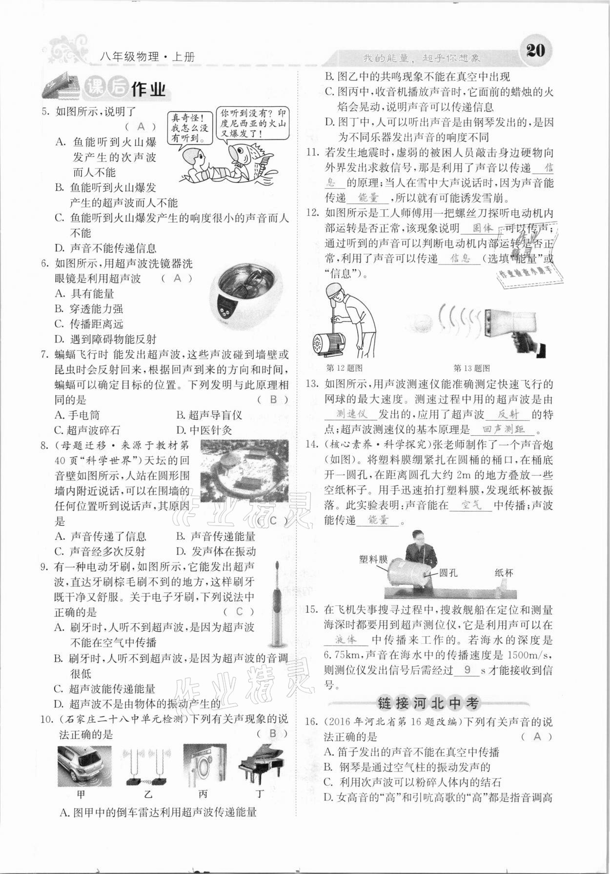 2020年課堂點睛八年級物理上冊人教版河北專版 參考答案第20頁