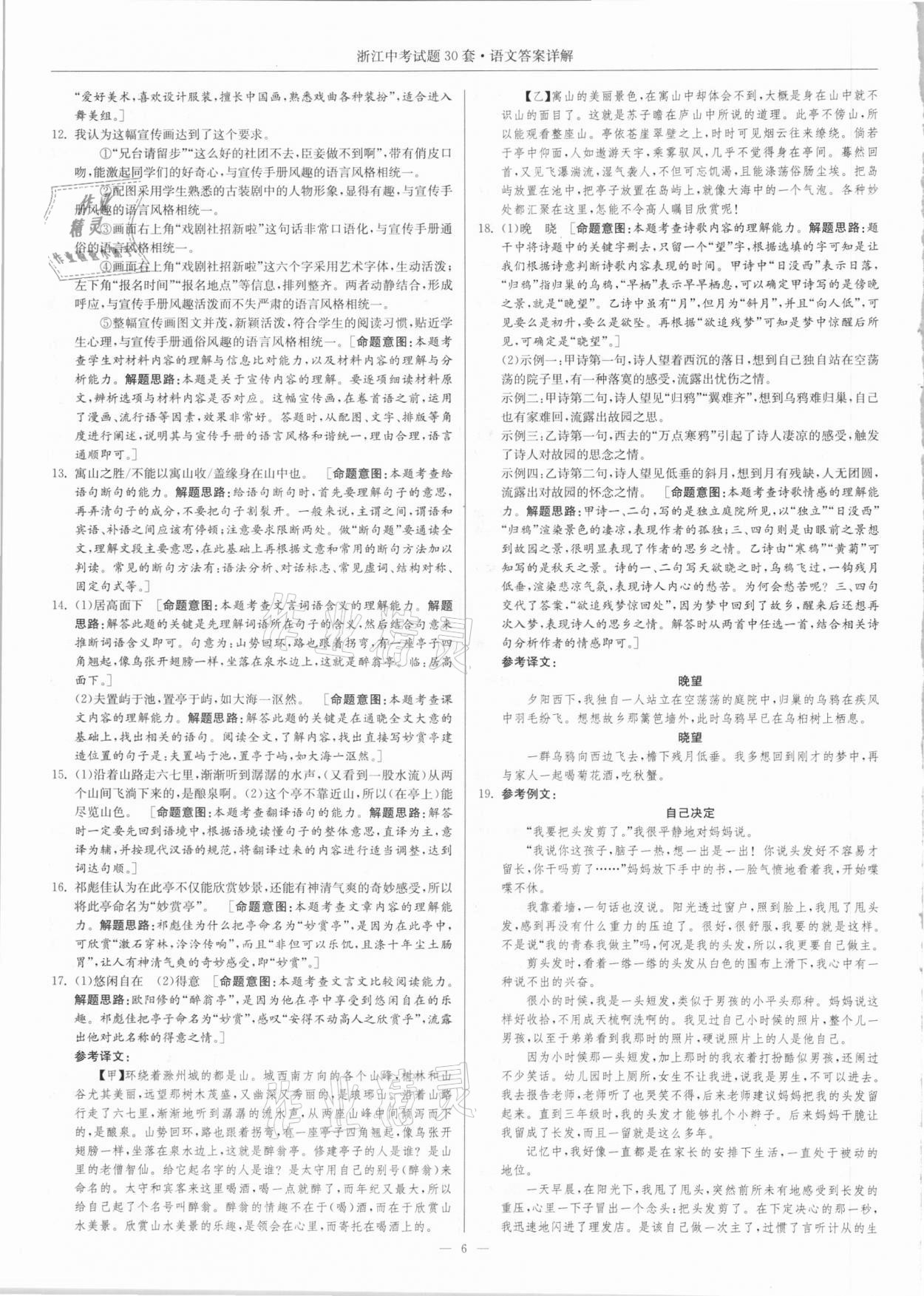 2021年浙江中考試題30套語(yǔ)文人教版 參考答案第6頁(yè)