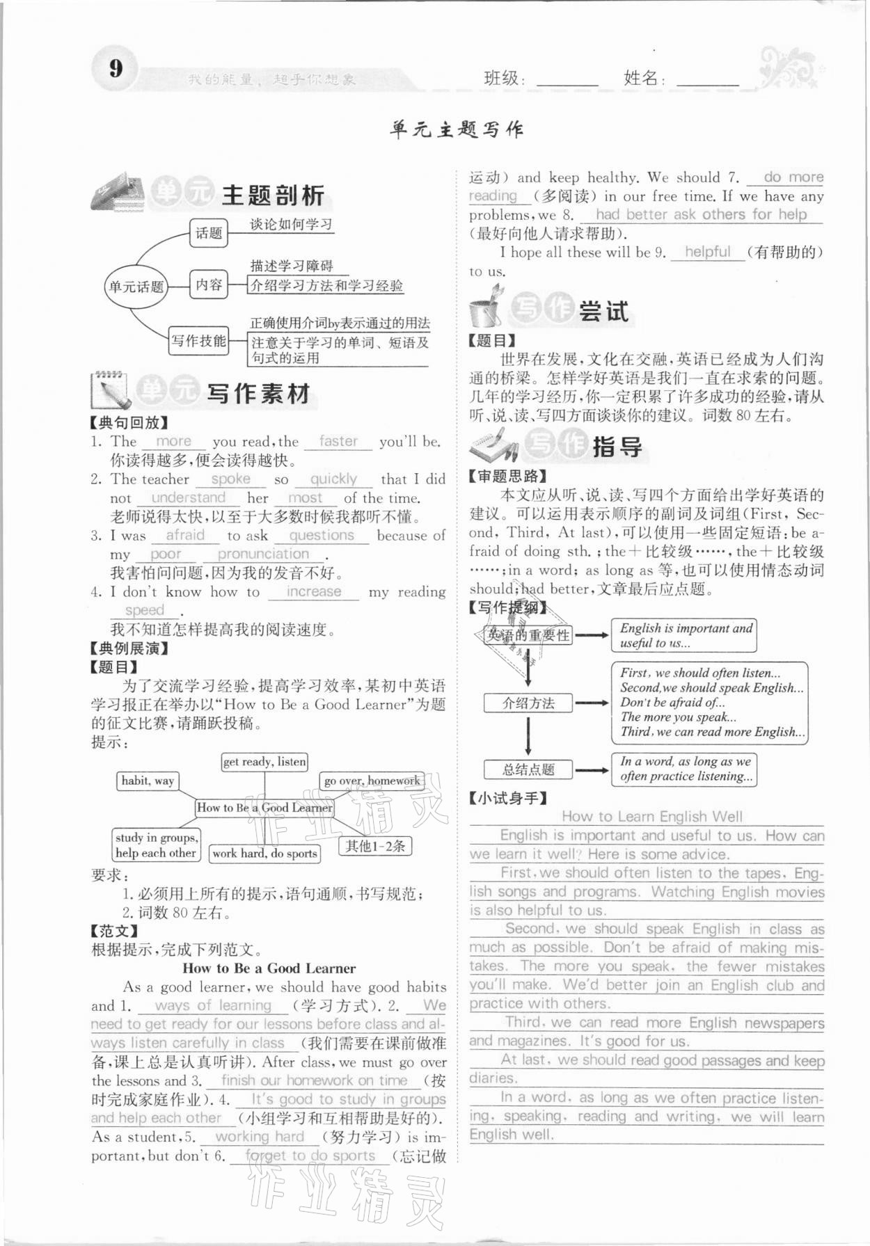 2020年課堂點(diǎn)睛九年級(jí)英語(yǔ)上冊(cè)人教版河北專版 參考答案第9頁(yè)