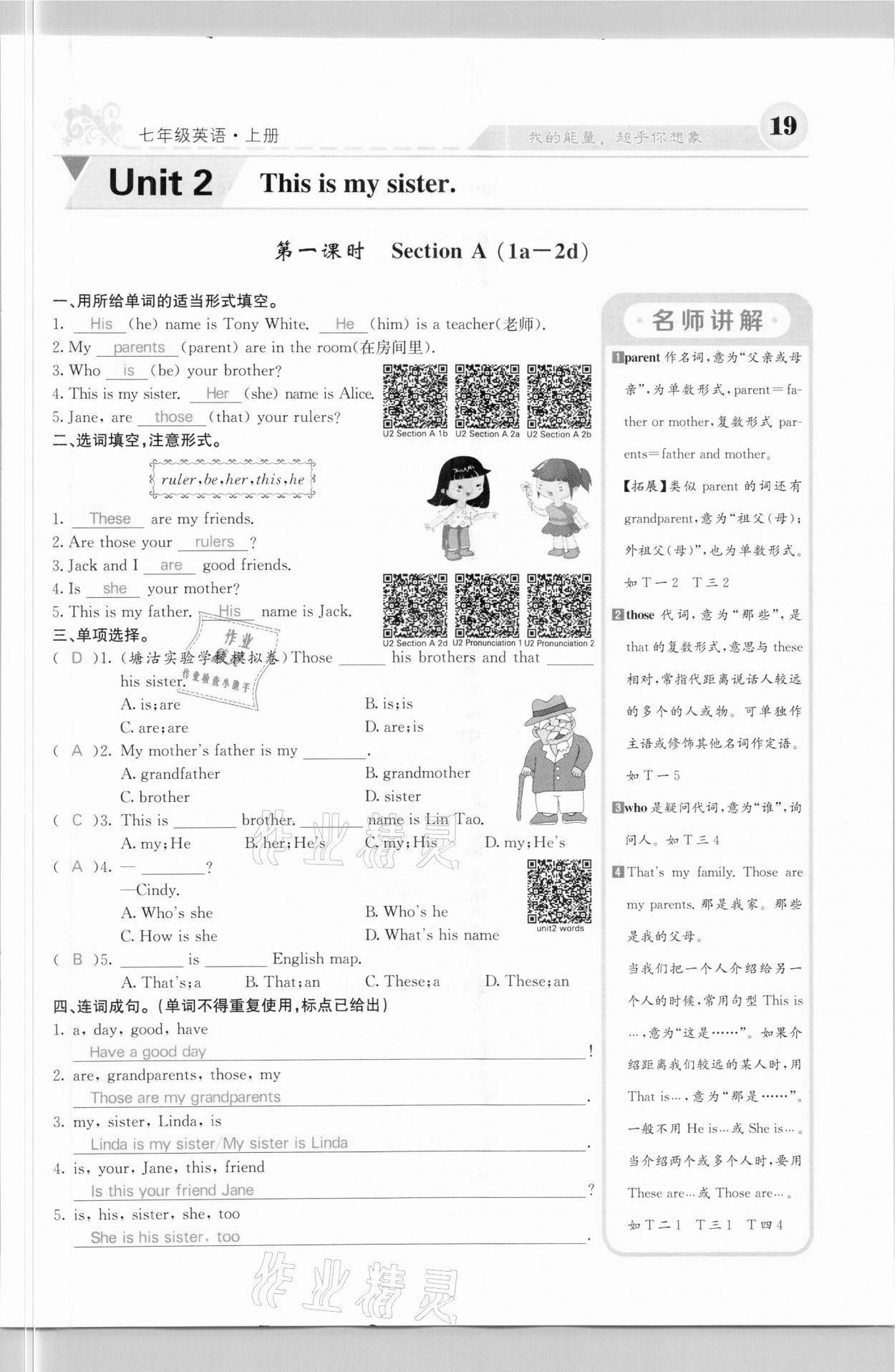 2020年課堂點睛七年級英語上冊人教版河北專版 參考答案第19頁