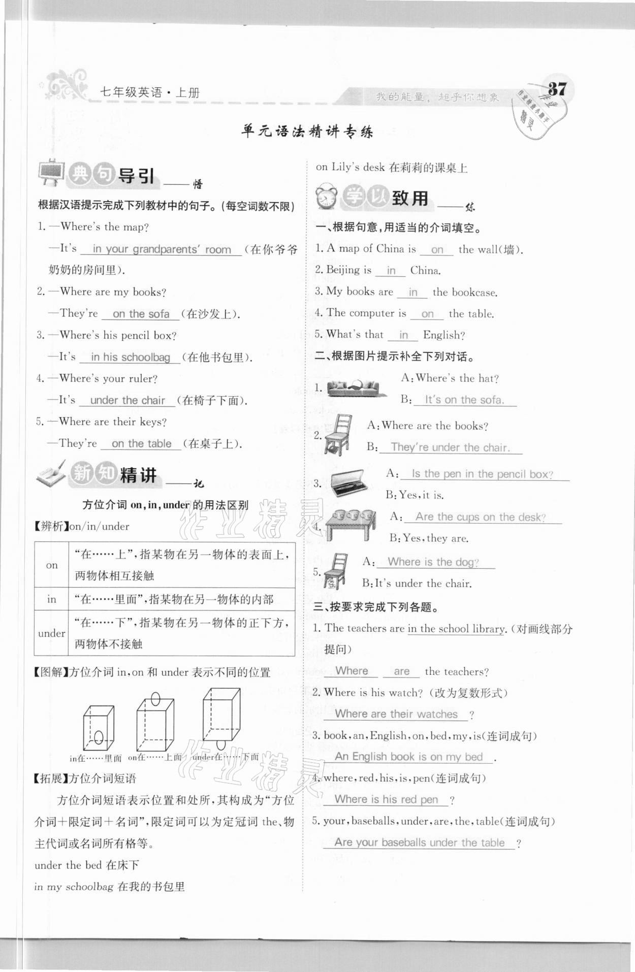 2020年課堂點(diǎn)睛七年級(jí)英語(yǔ)上冊(cè)人教版河北專版 參考答案第37頁(yè)