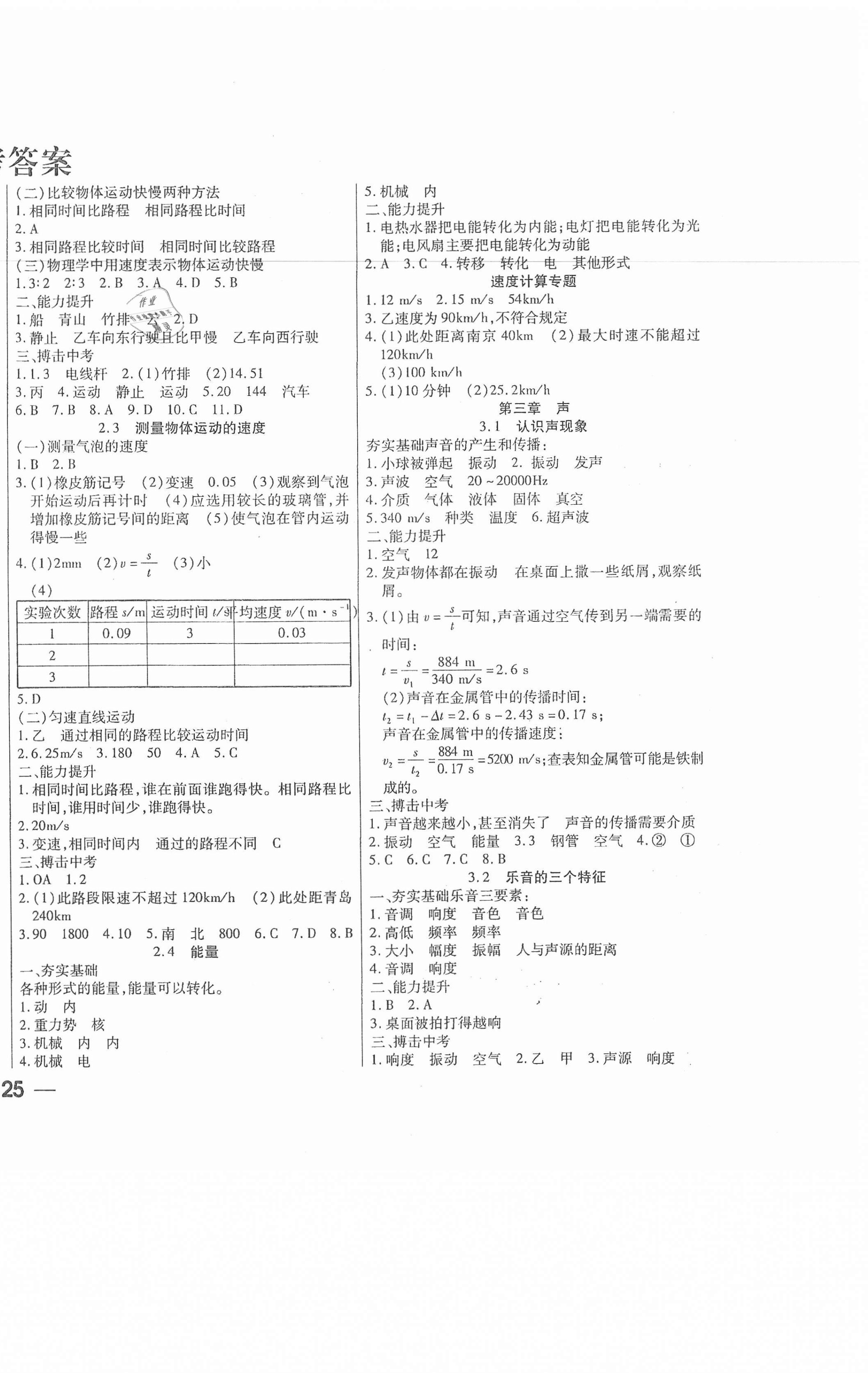 2020年步步為贏八年級(jí)物理上冊(cè)教科版 參考答案第2頁(yè)