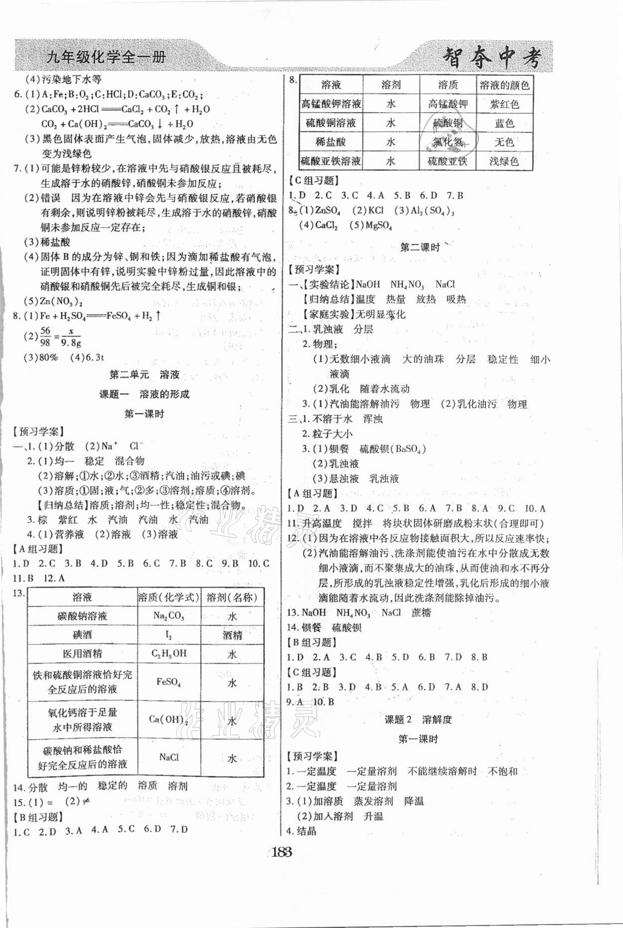 2020年智奪中考九年級化學全一冊人教版哈爾濱市專版 參考答案第4頁