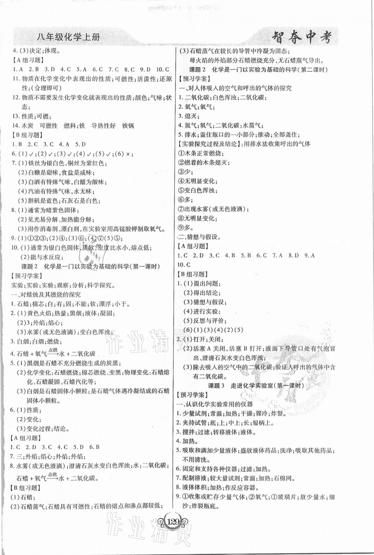 2020年智奪中考八年級化學上冊人教版 參考答案第2頁