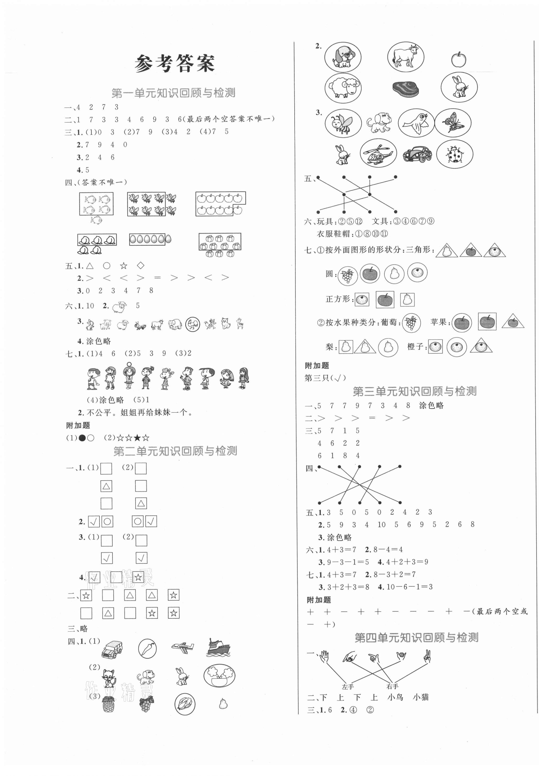 2020年黄冈名卷一年级数学上册青岛版54制 第1页