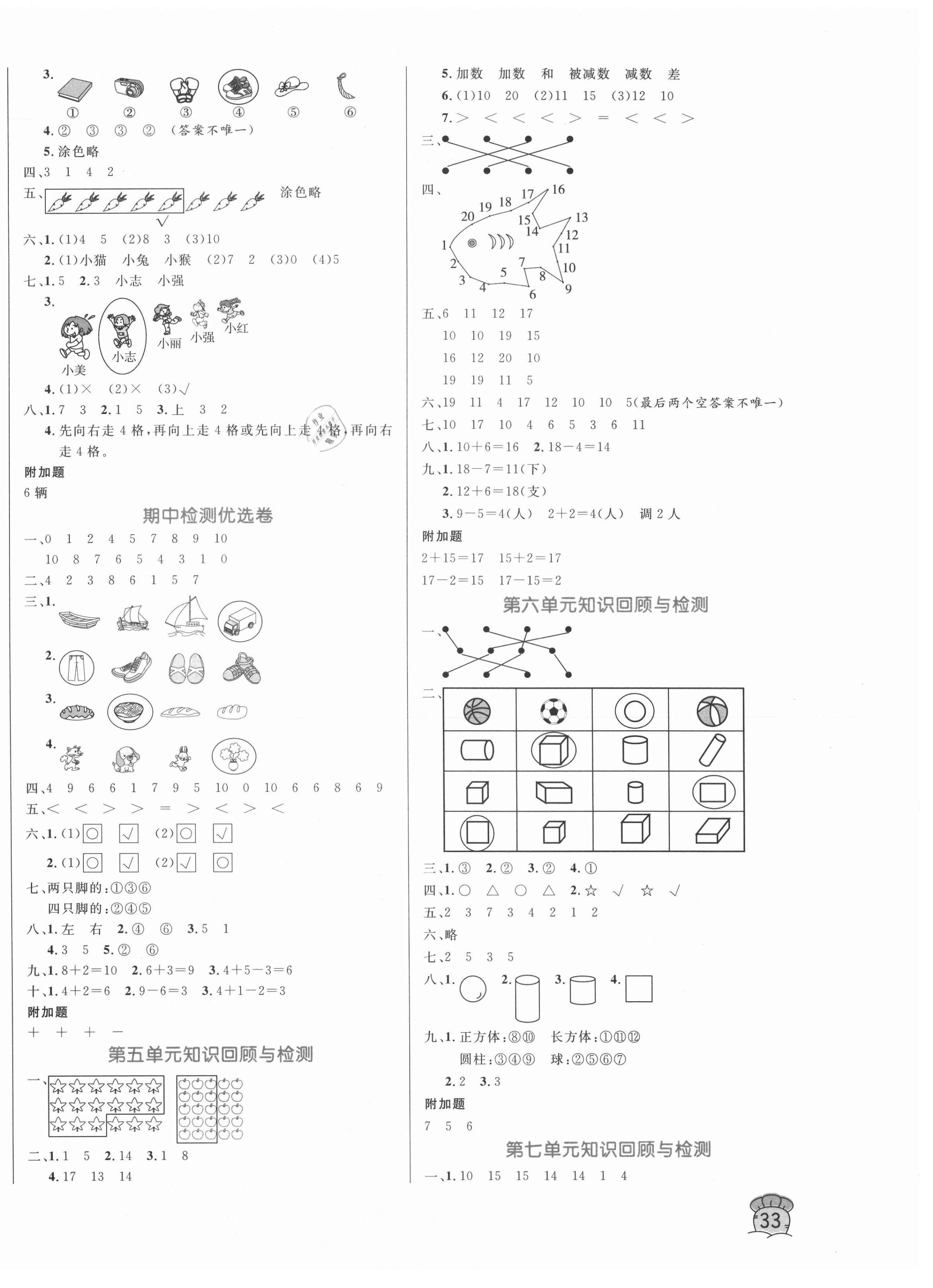 2020年黃岡名卷一年級數(shù)學(xué)上冊青島版54制 第2頁