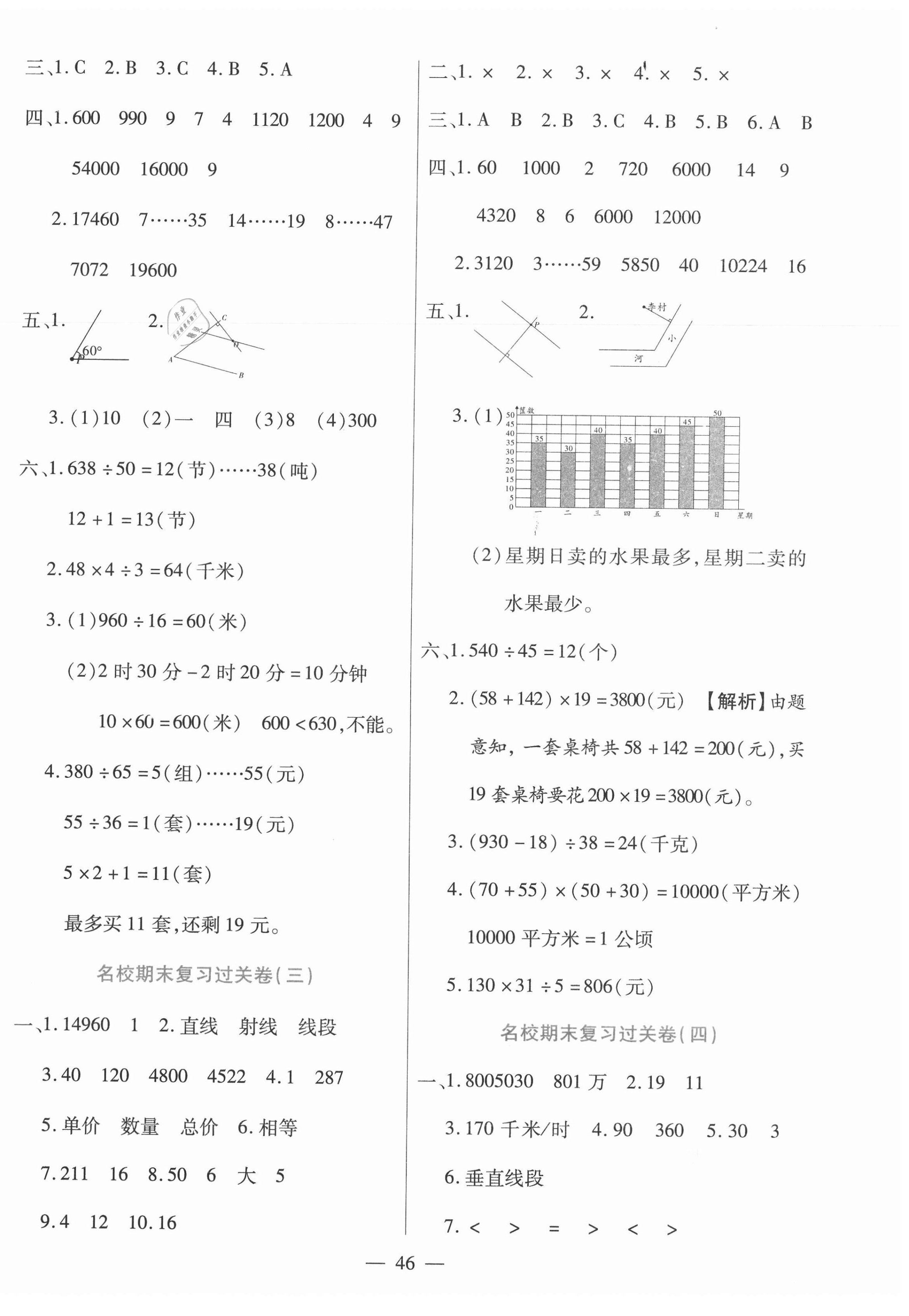 2020年天天練期末沖刺100分四年級數(shù)學(xué)上冊人教版 參考答案第2頁