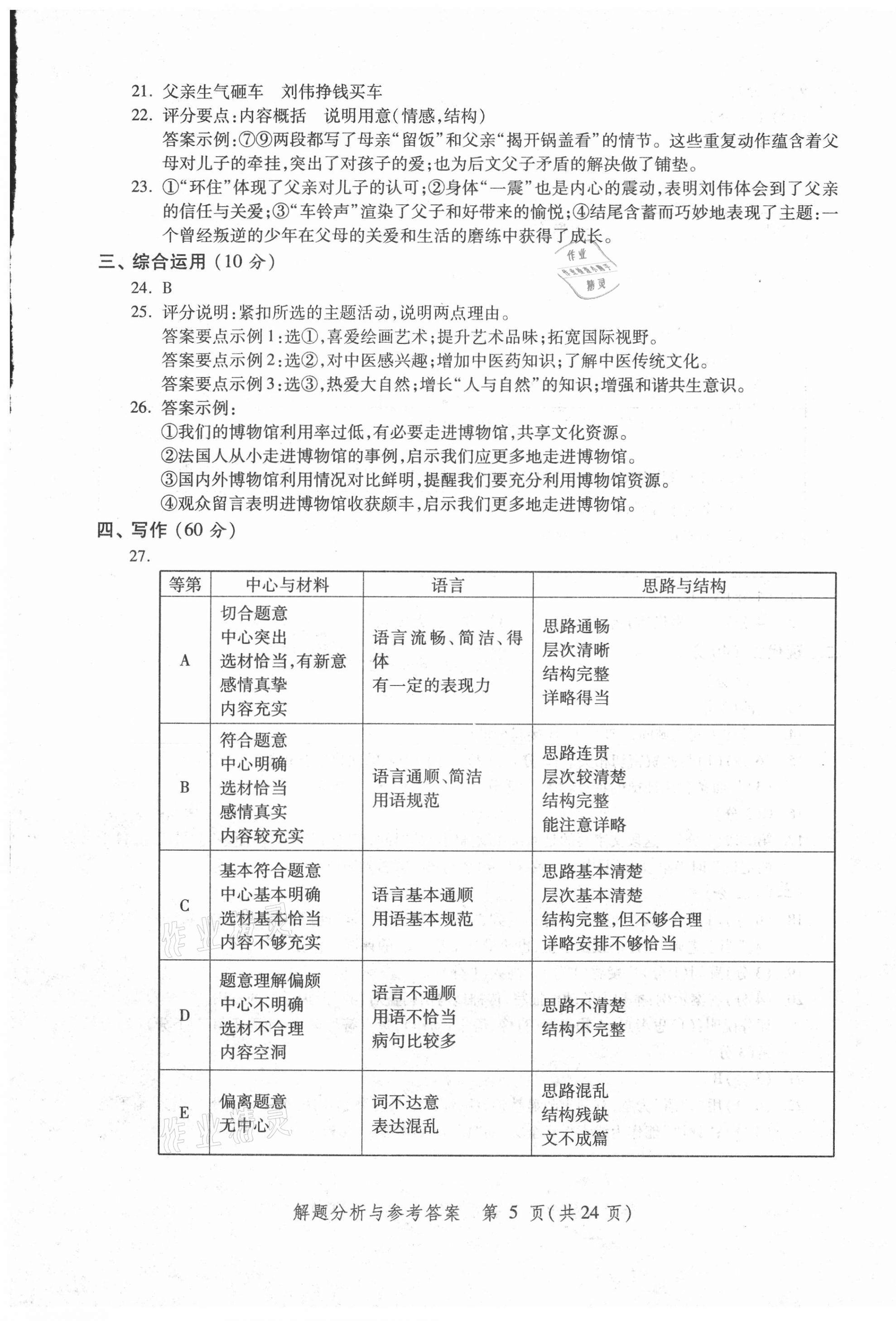 2021年?duì)N爛在六月上海中考真卷語文 第5頁