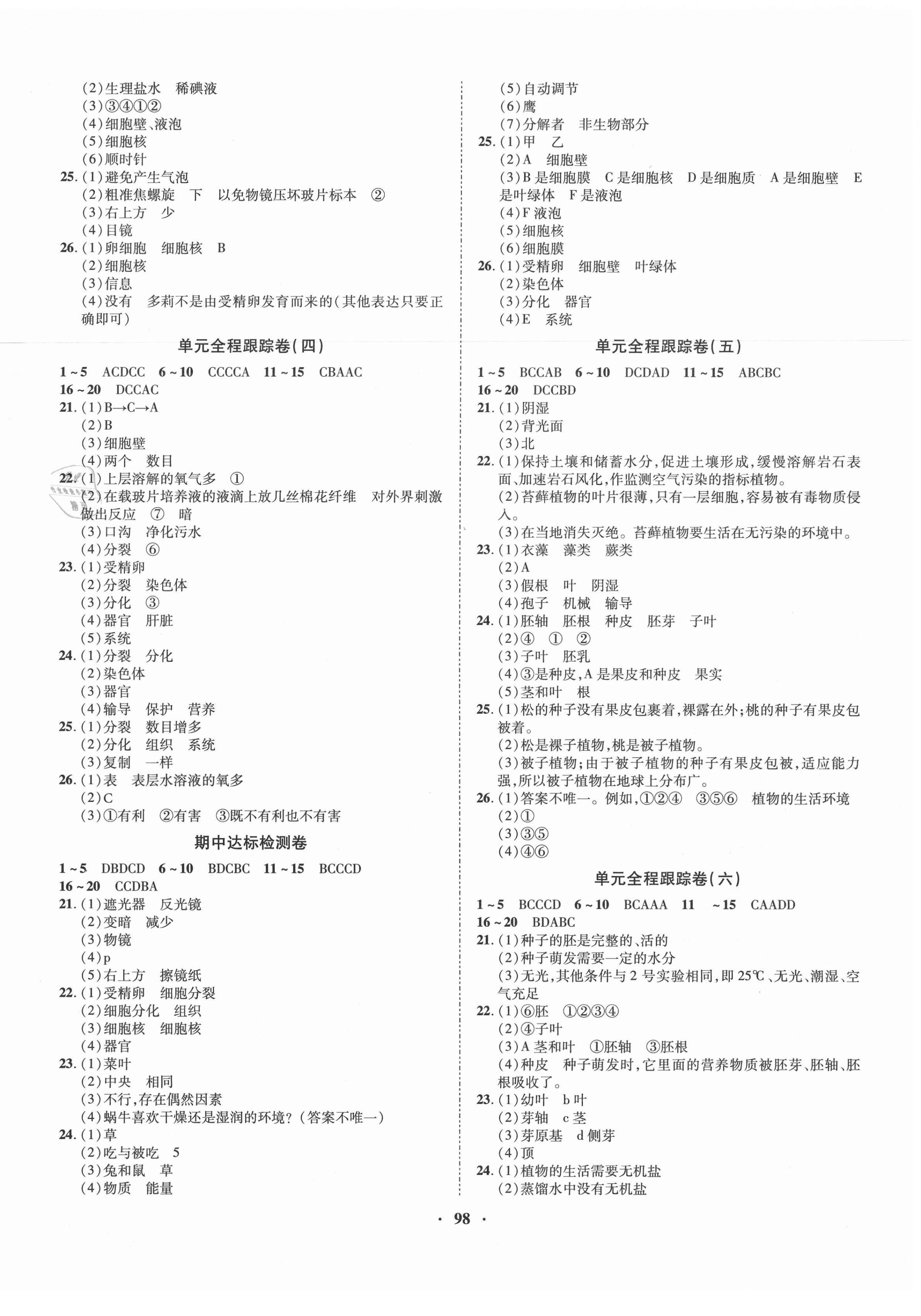 2020年金榜名题单元加期末卷七年级生物上册人教版 第2页
