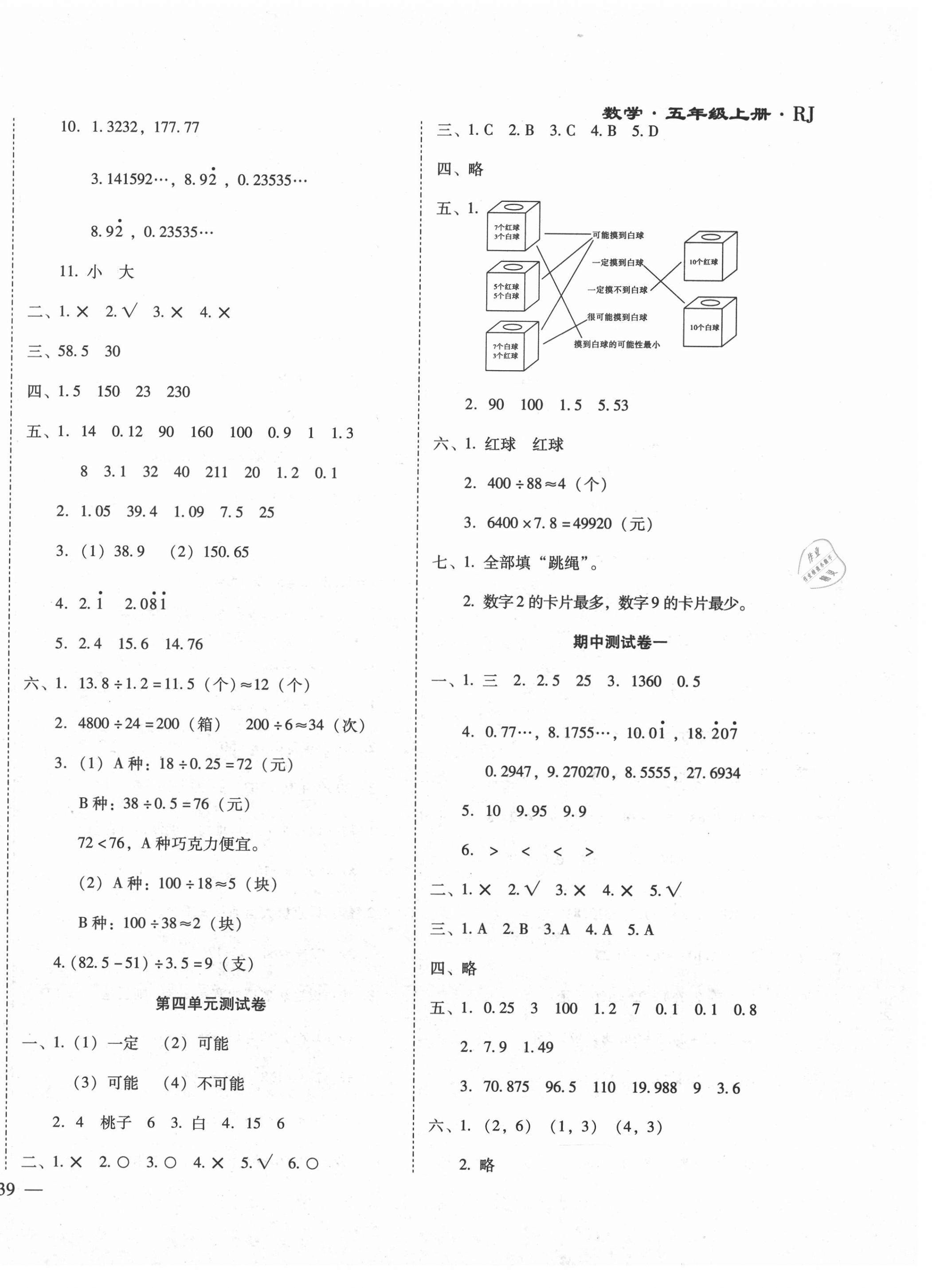 2020年千里马单元测试卷五年级数学上册人教版 第2页