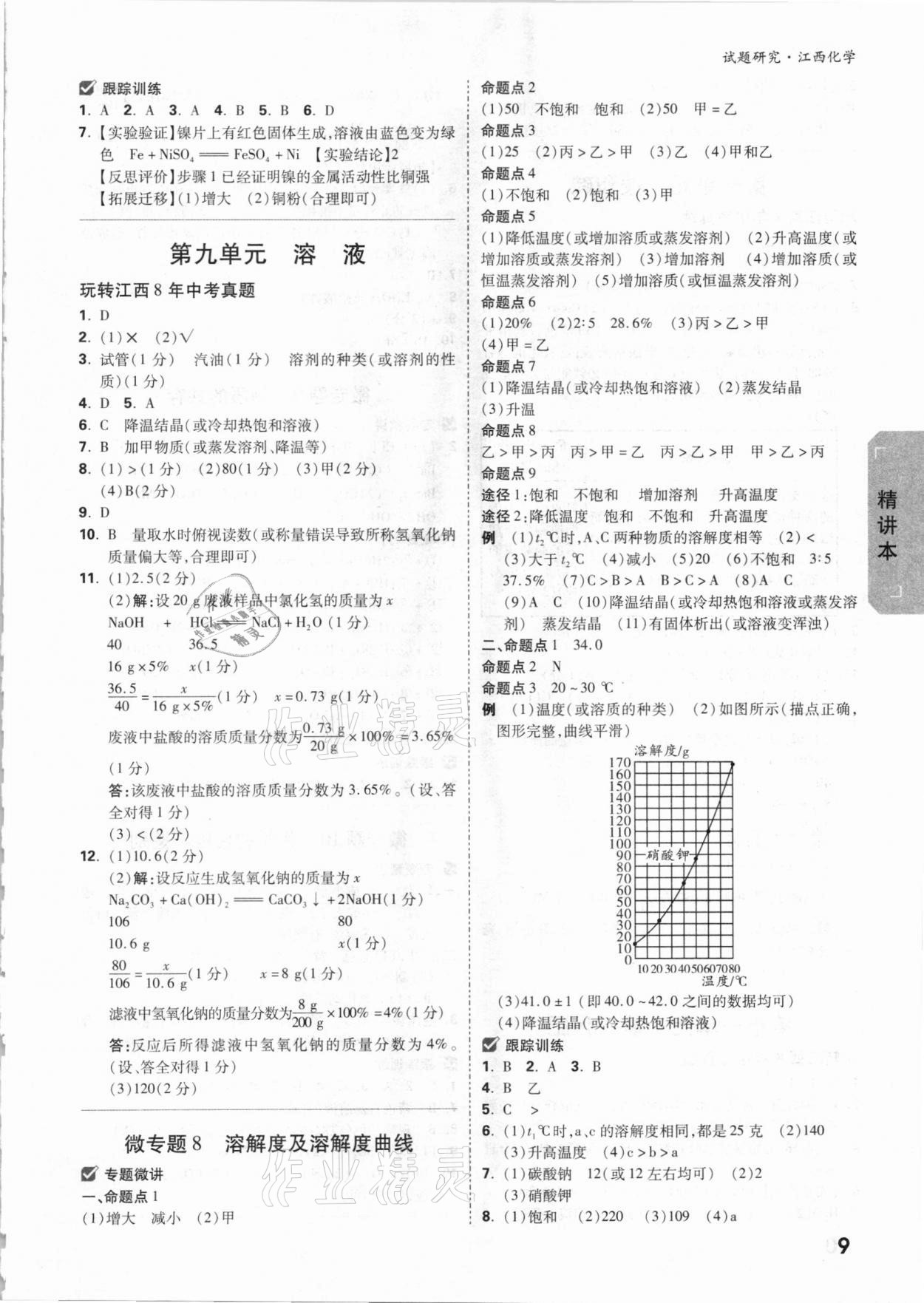 2021年萬唯中考試題研究化學(xué)江西專版 參考答案第8頁