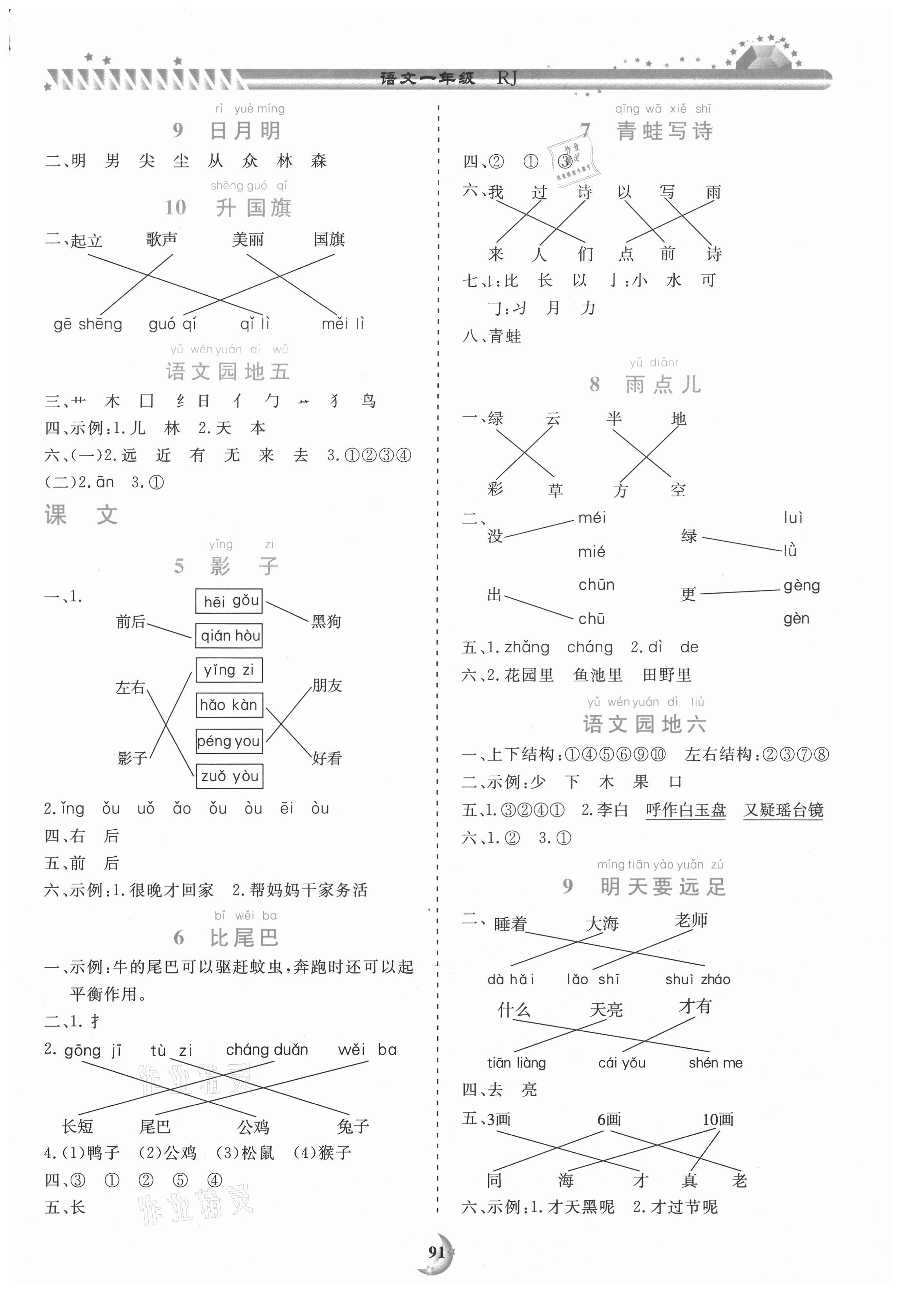 2020年學(xué)力水平同步檢測與評估一年級語文上學(xué)期人教版 參考答案第3頁
