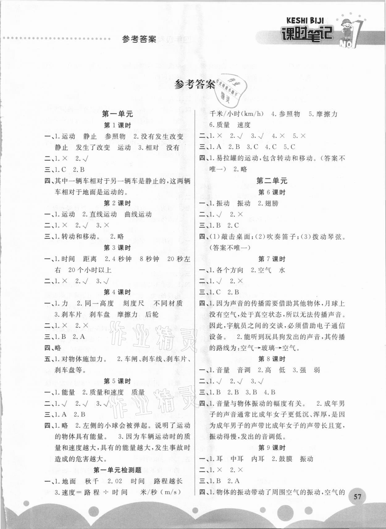 2020年課時(shí)練課時(shí)筆記四年級科學(xué)上冊教科版 第1頁