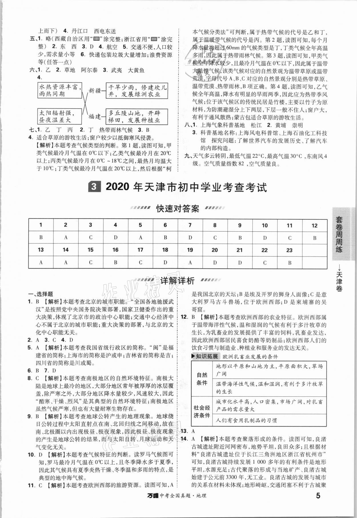 2021年萬唯中考全國真題地理 參考答案第4頁