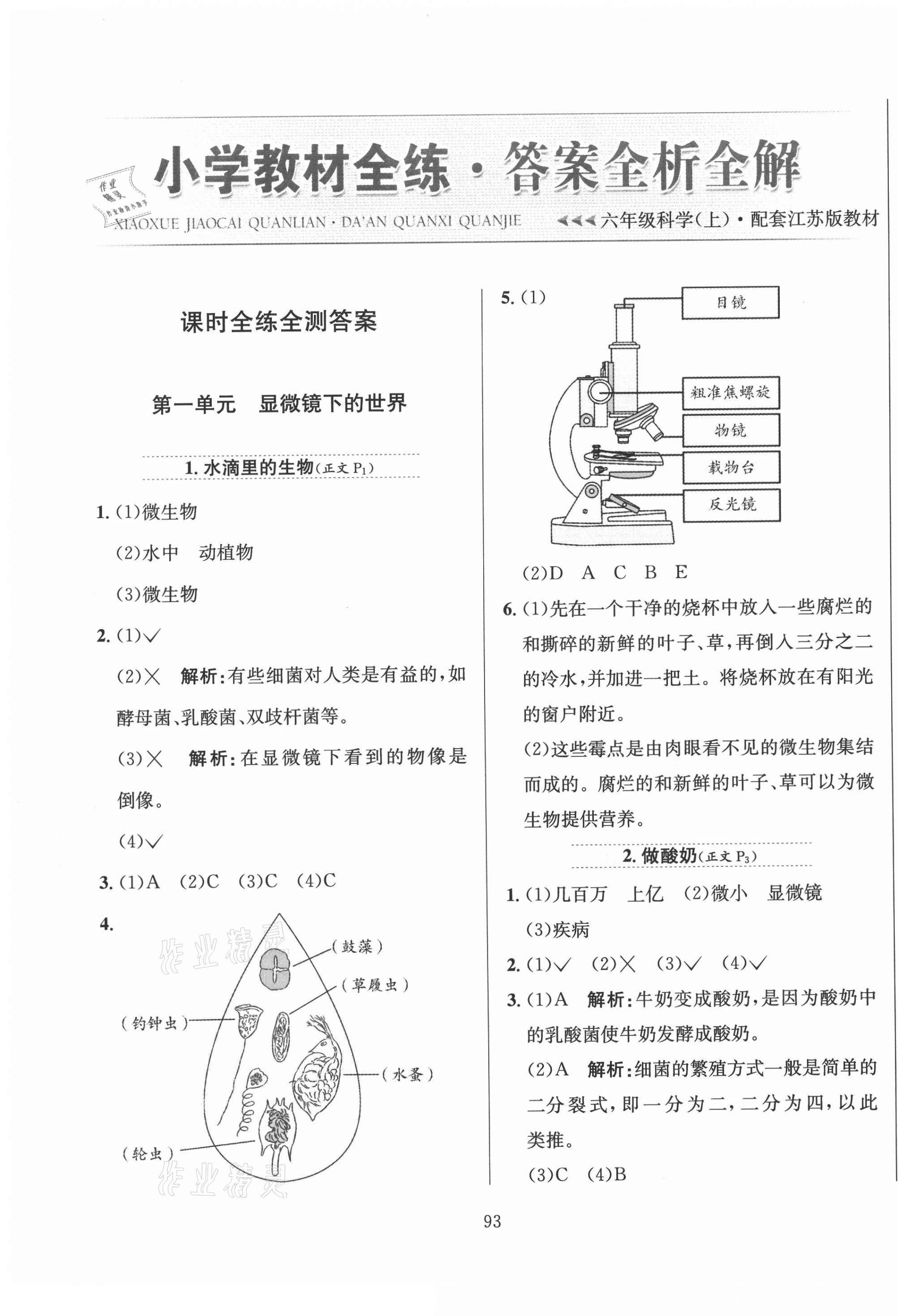 2020年小學(xué)教材全練六年級科學(xué)上冊江蘇版 第1頁