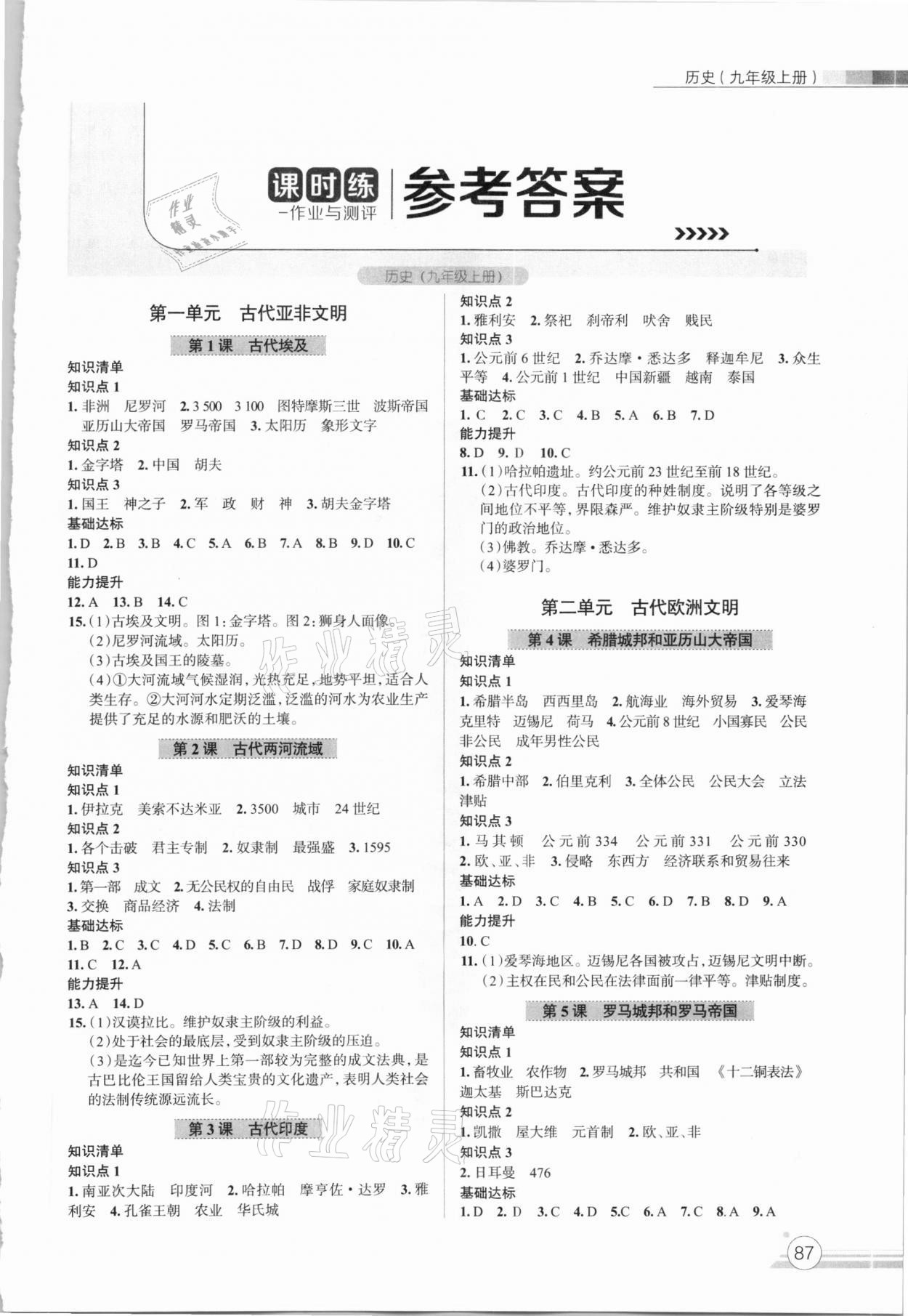 2020年課時(shí)練作業(yè)與測(cè)評(píng)九年級(jí)歷史上冊(cè)人教版 第1頁(yè)