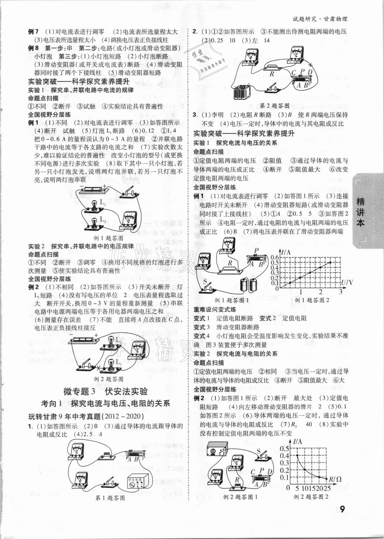 2021年萬唯中考試題研究物理甘肅專版 參考答案第8頁