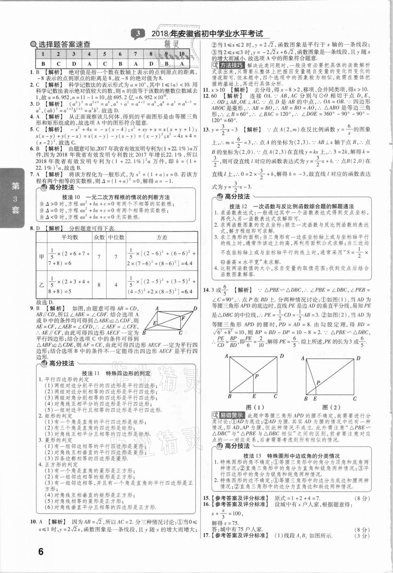 2021年金考卷安徽中考45套匯編數(shù)學 參考答案第6頁