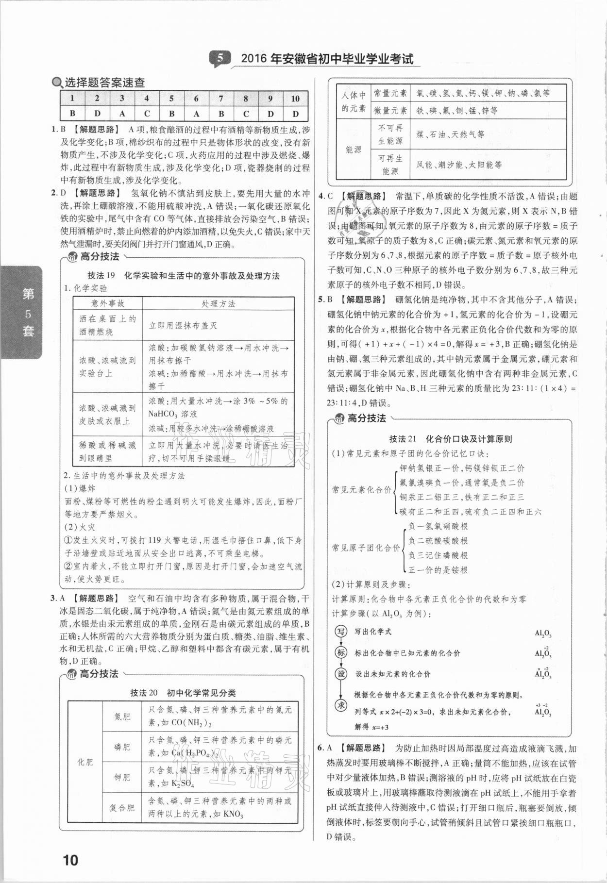 2021年金考卷安徽中考45套匯編化學(xué) 參考答案第10頁