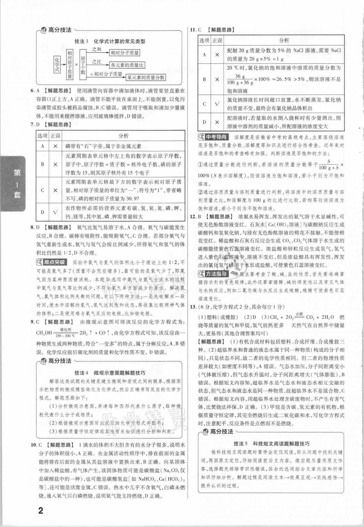 2021年金考卷安徽中考45套匯編化學(xué) 參考答案第2頁