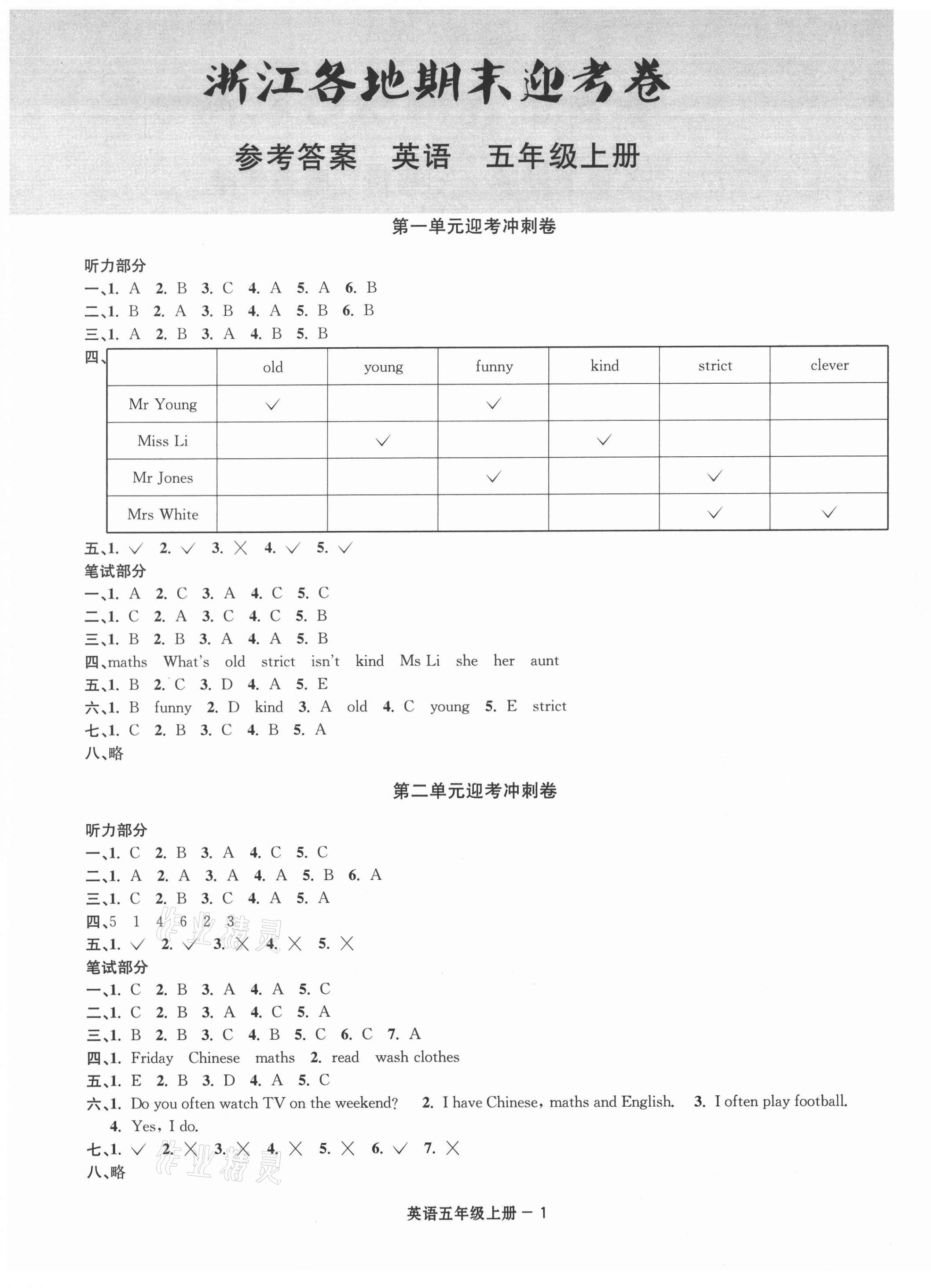 2020年浙江各地期末迎考卷五年級英語上冊人教PEP版 第1頁