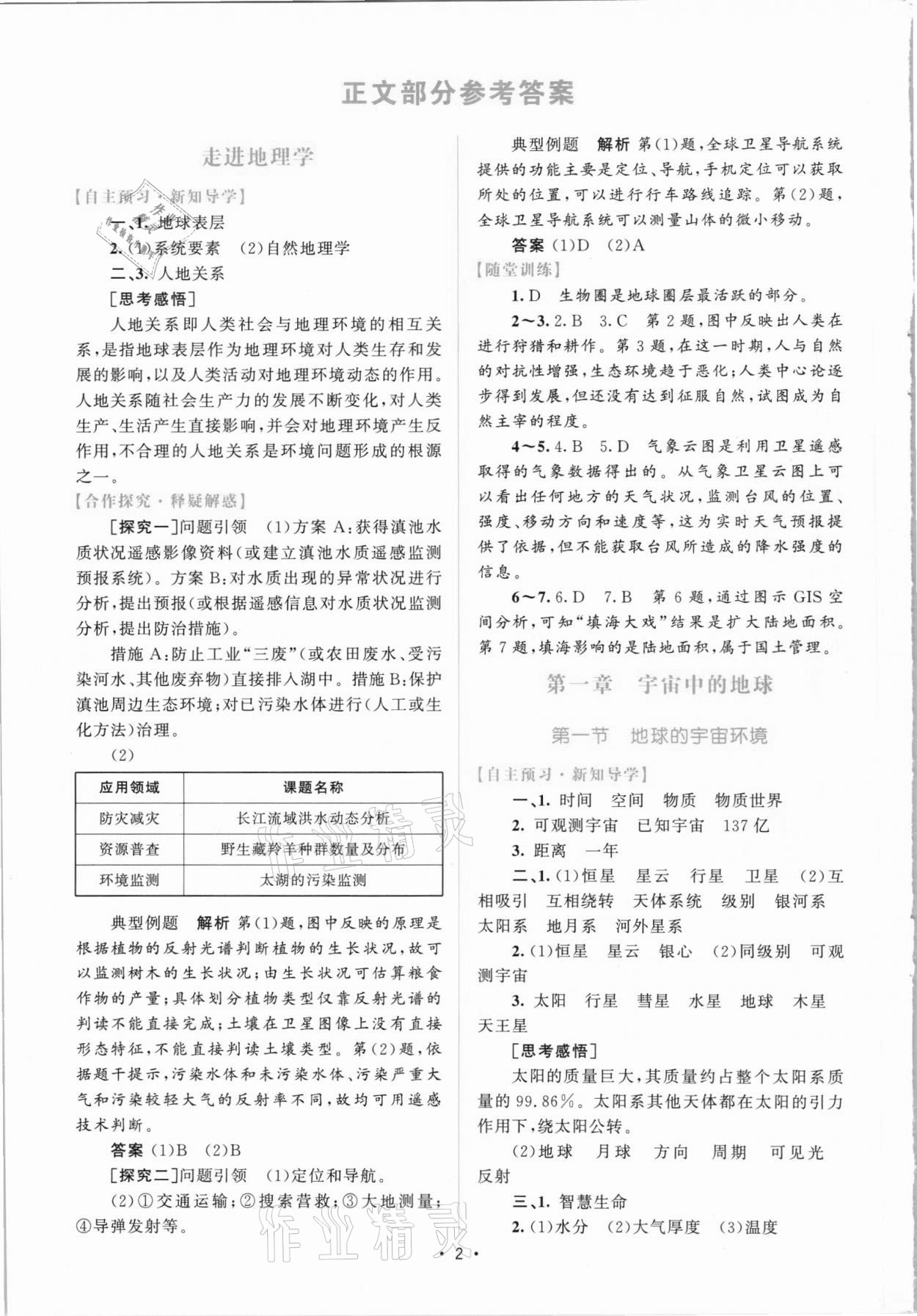 2020年高中同步测控优化设计地理必修第一册湘教版 参考答案第1页