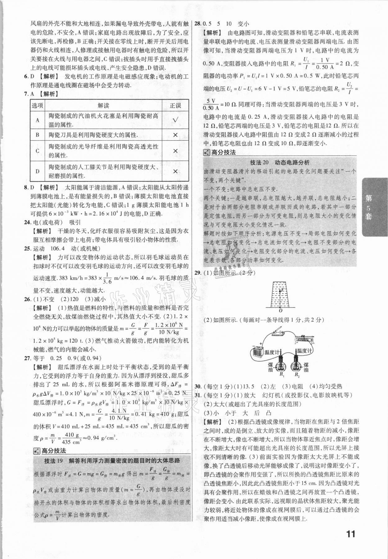 2021年金考卷陜西中考45套匯編物理 參考答案第11頁