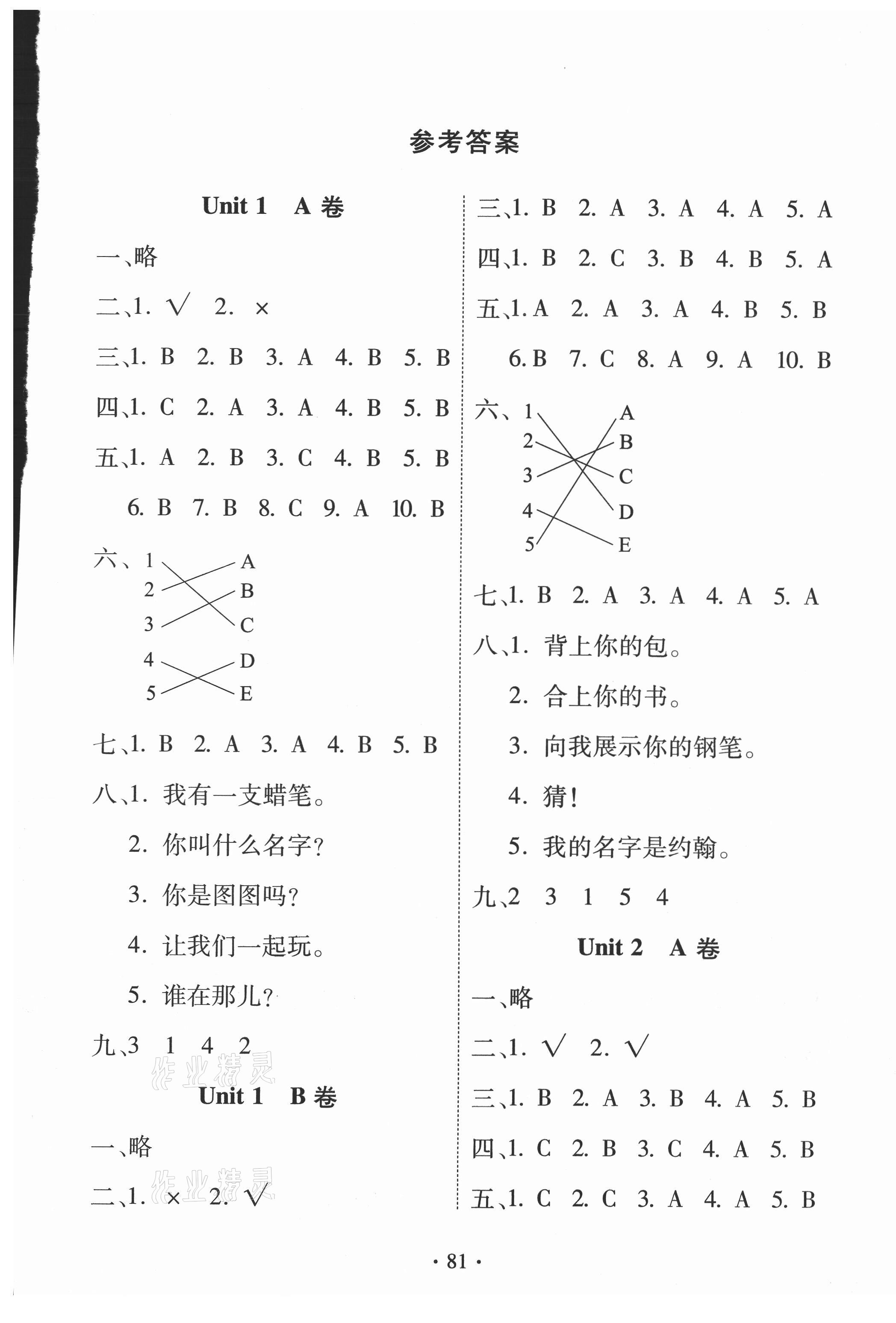 2020年單元評(píng)價(jià)測試卷三年級(jí)英語上冊人教版 第1頁