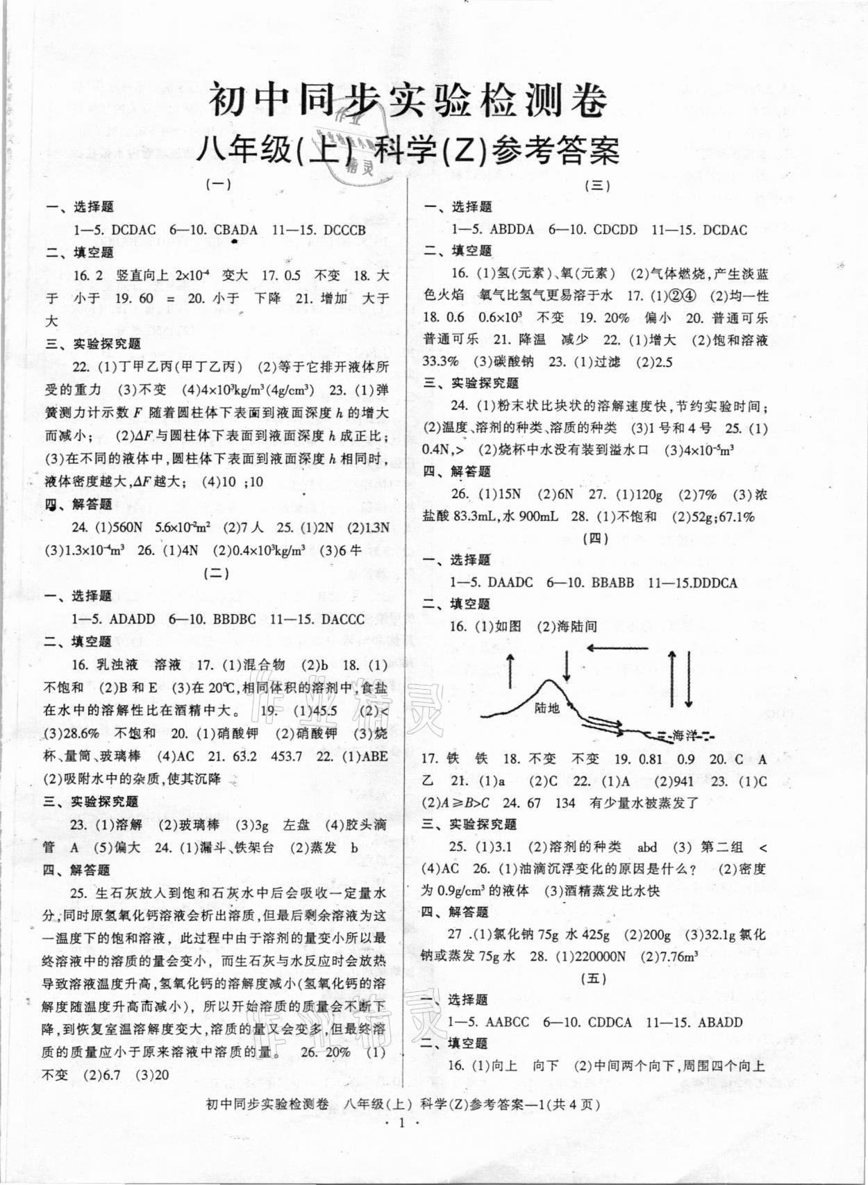 2020年初中同步實驗檢測卷八年級科學(xué)上冊浙教版 第1頁