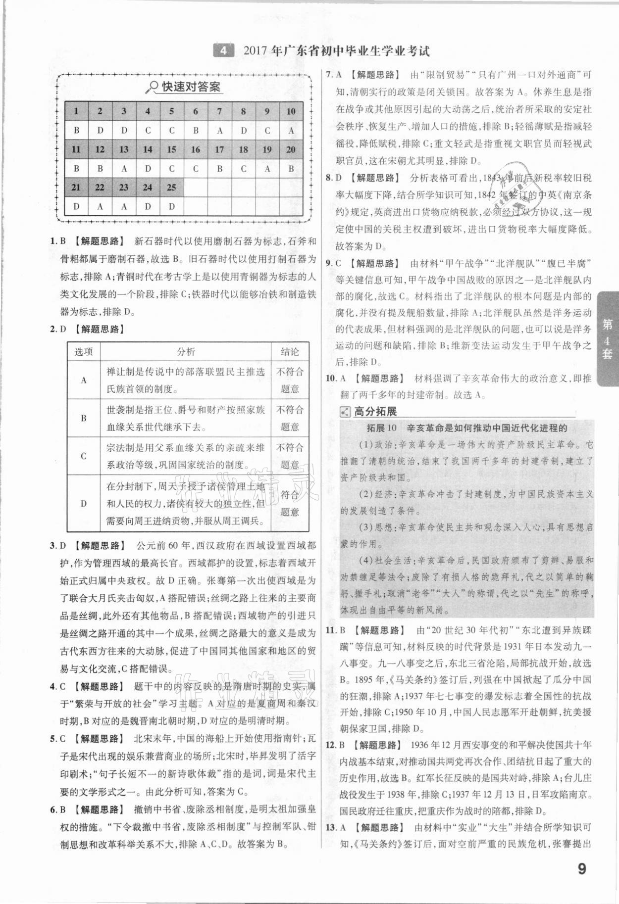 2021年金考卷廣東中考45套匯編歷史 參考答案第9頁(yè)