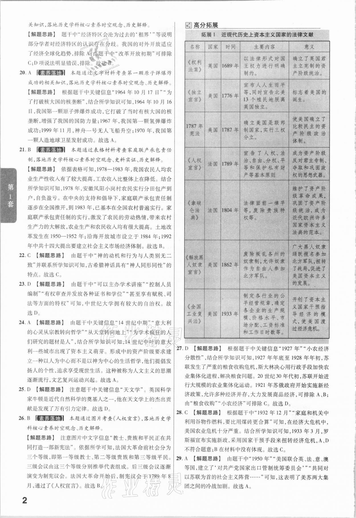 2021年金考卷廣東中考45套匯編歷史 參考答案第2頁(yè)