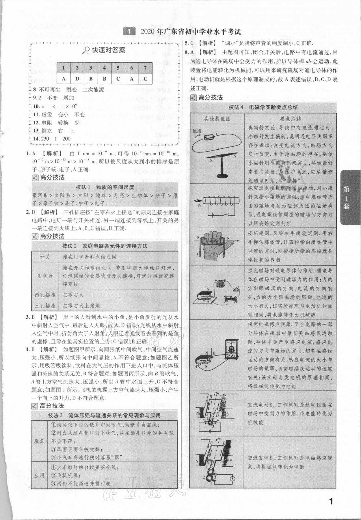 2021年金考卷廣東中考45套匯編物理 參考答案第1頁