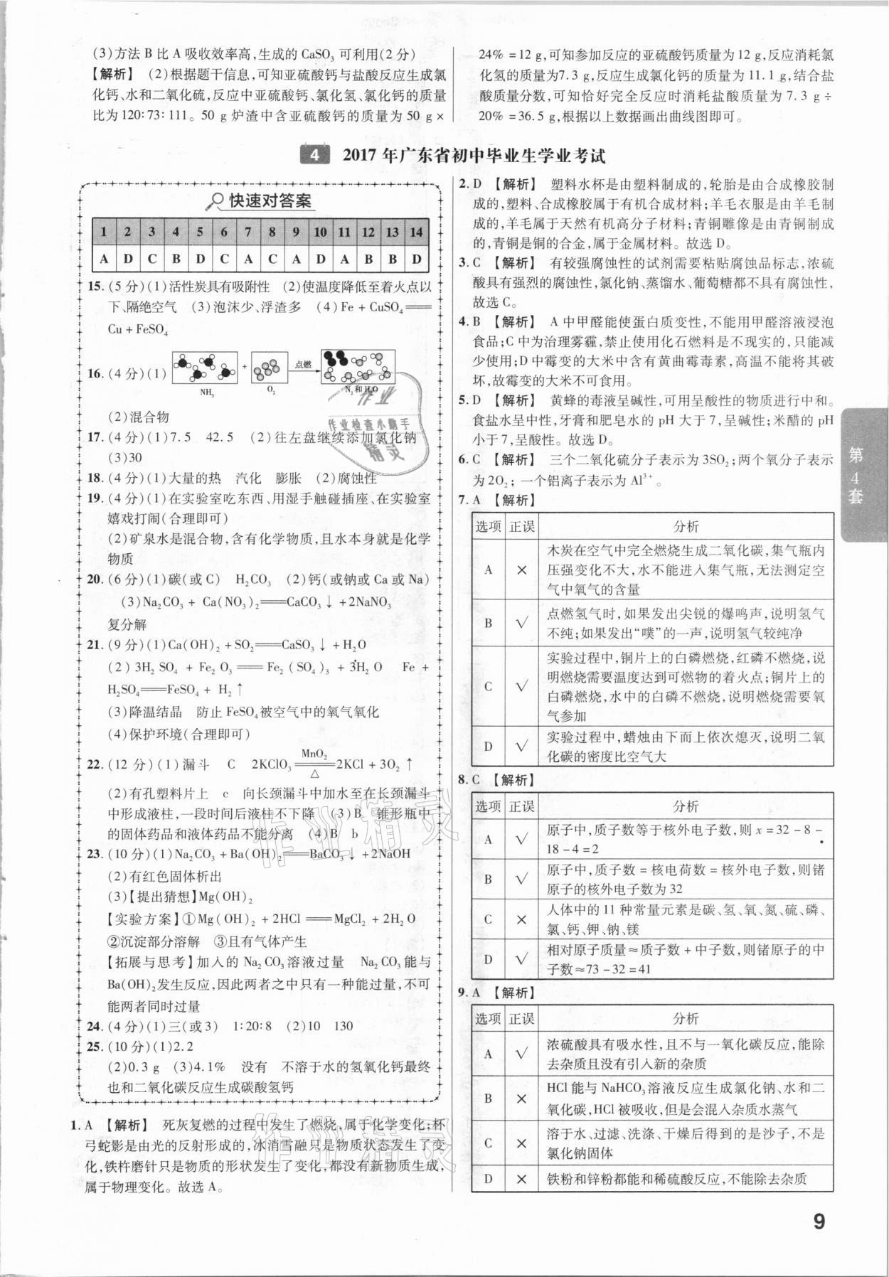 2021年金考卷廣東中考45套匯編化學(xué) 參考答案第9頁