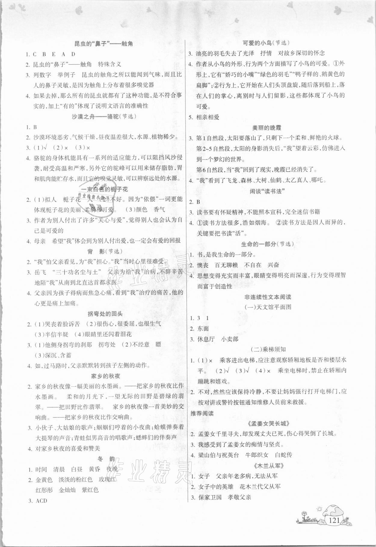 2020年同步作文与阅读训练五年级语文上册人教版 参考答案第2页