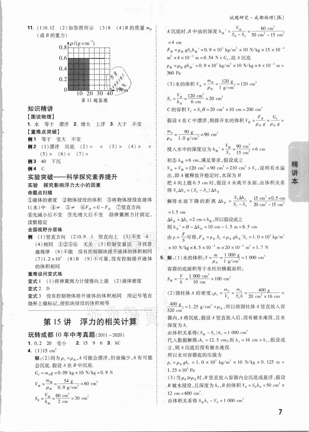 2021年万唯中考试题研究物理教科版成都专版&nbsp;参考答案第6页