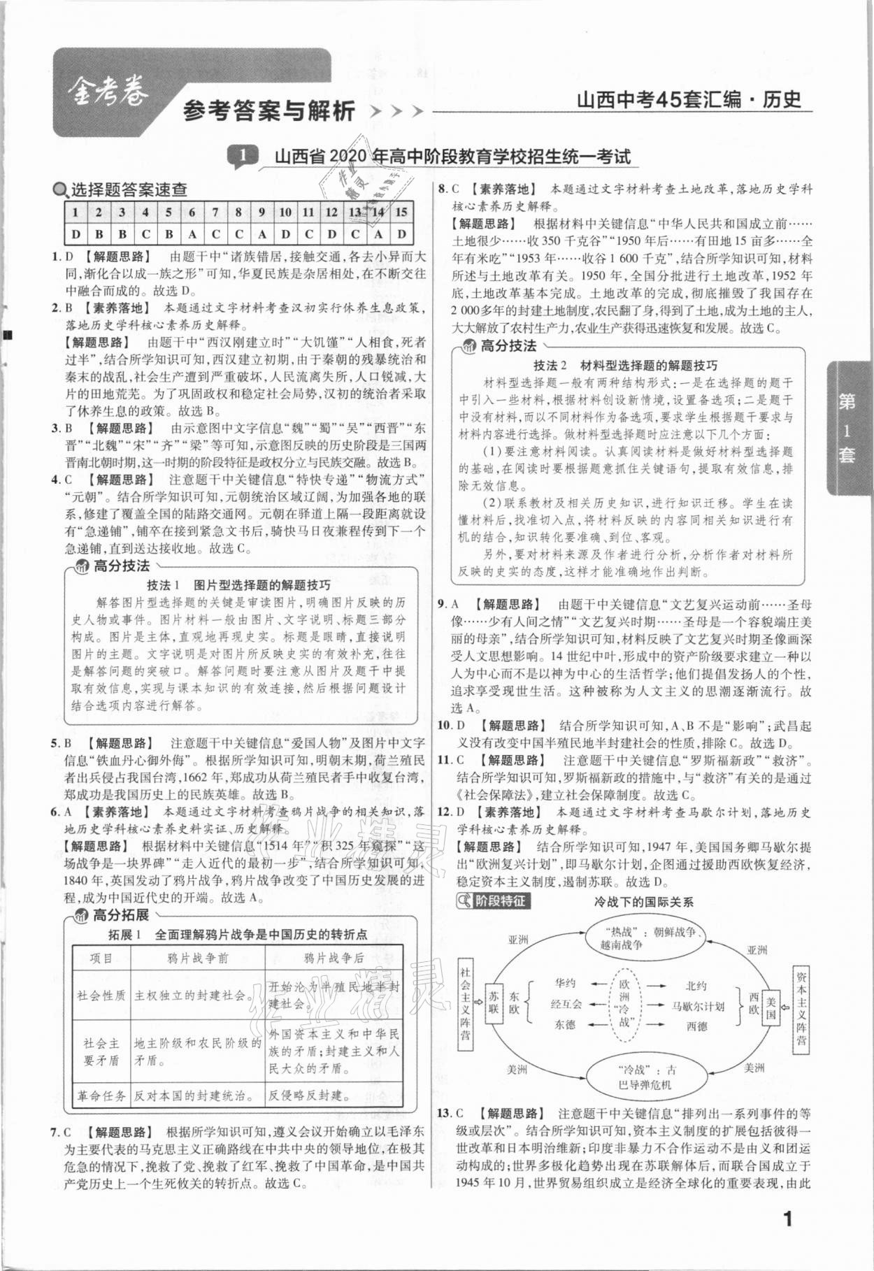 2021年金考卷山西中考45套匯編歷史 第1頁