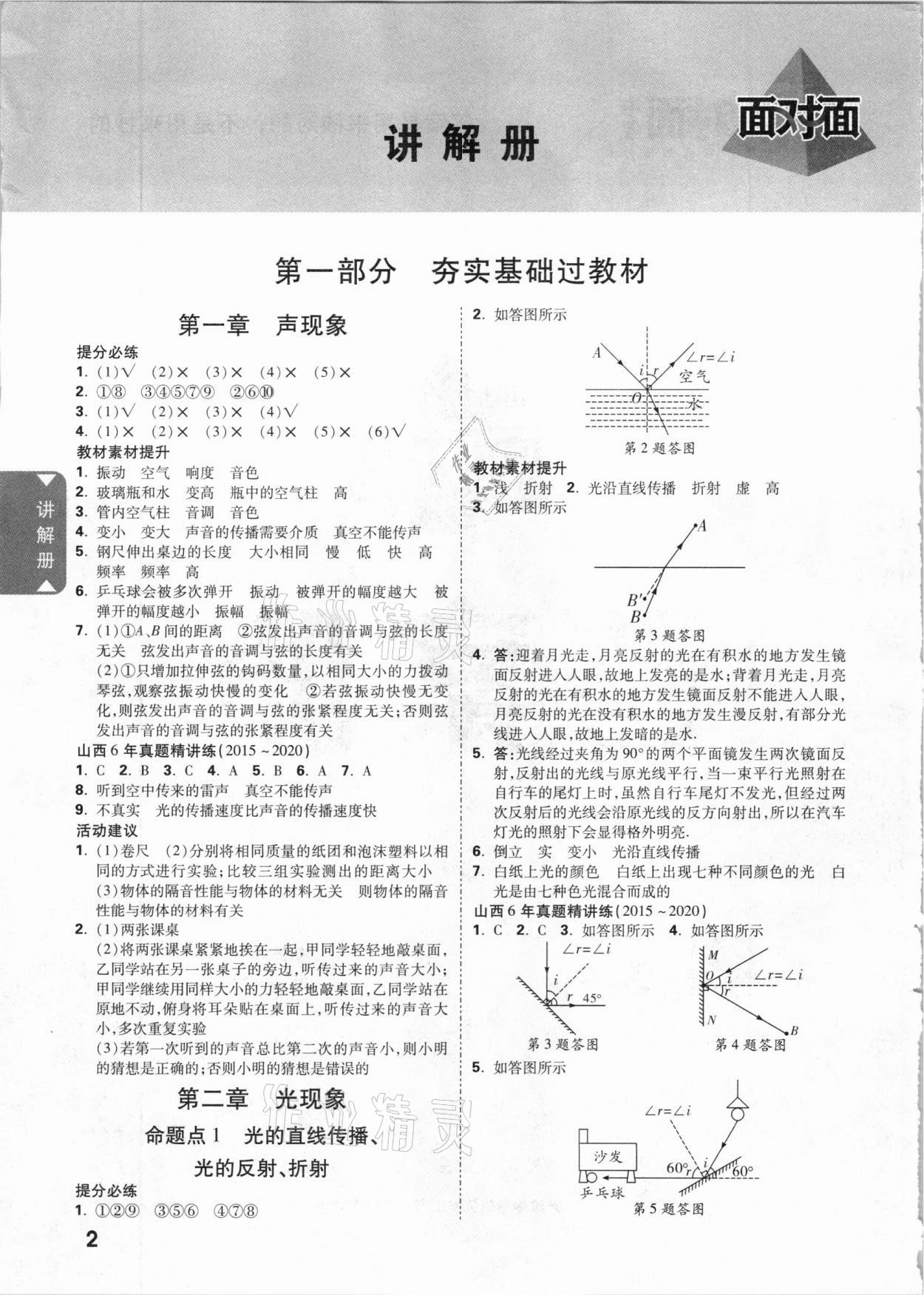 2021年山西中考面对面物理 参考答案第1页