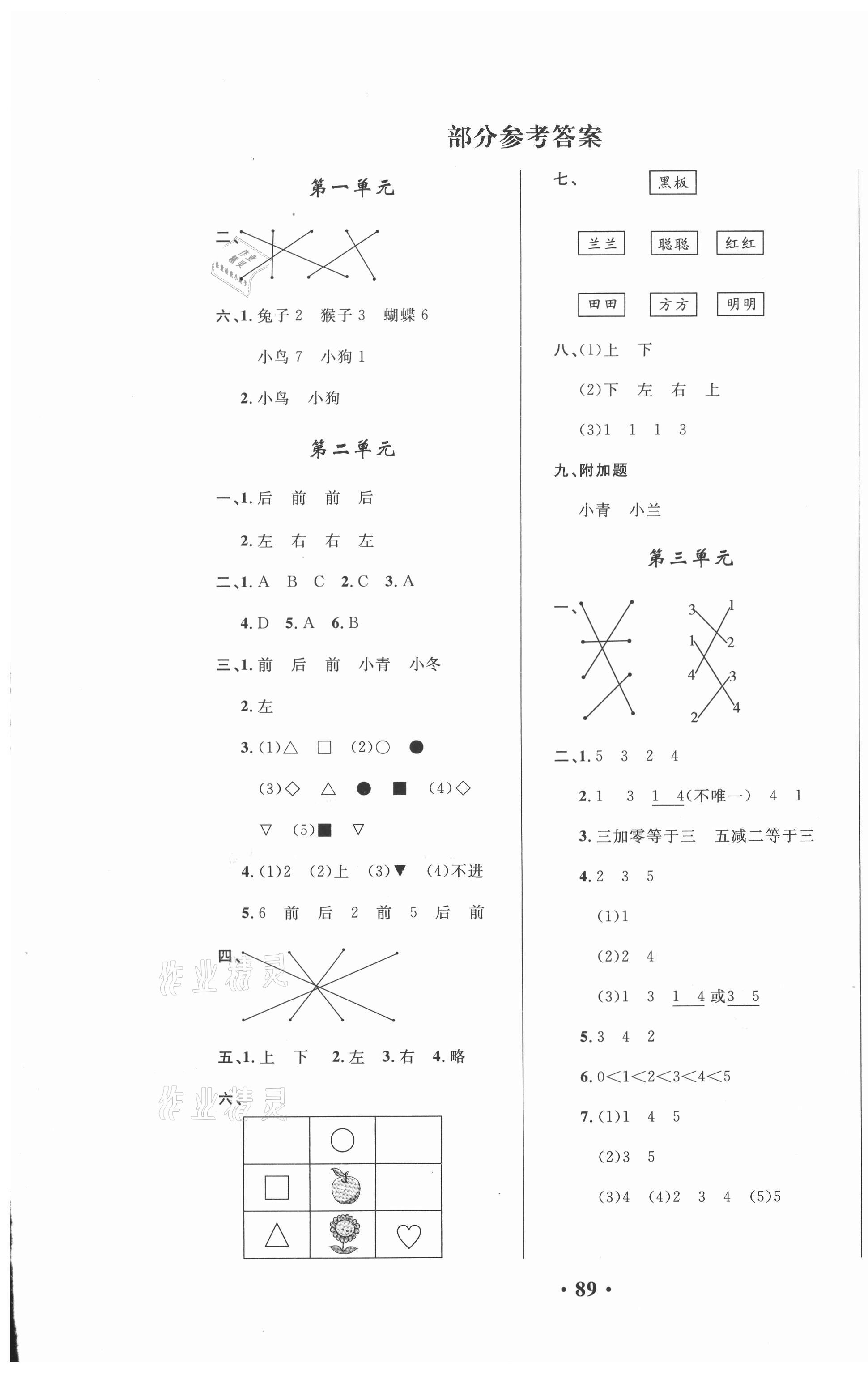 2020年名师教你课堂达标100分测试卷一年级数学上册人教版 第1页