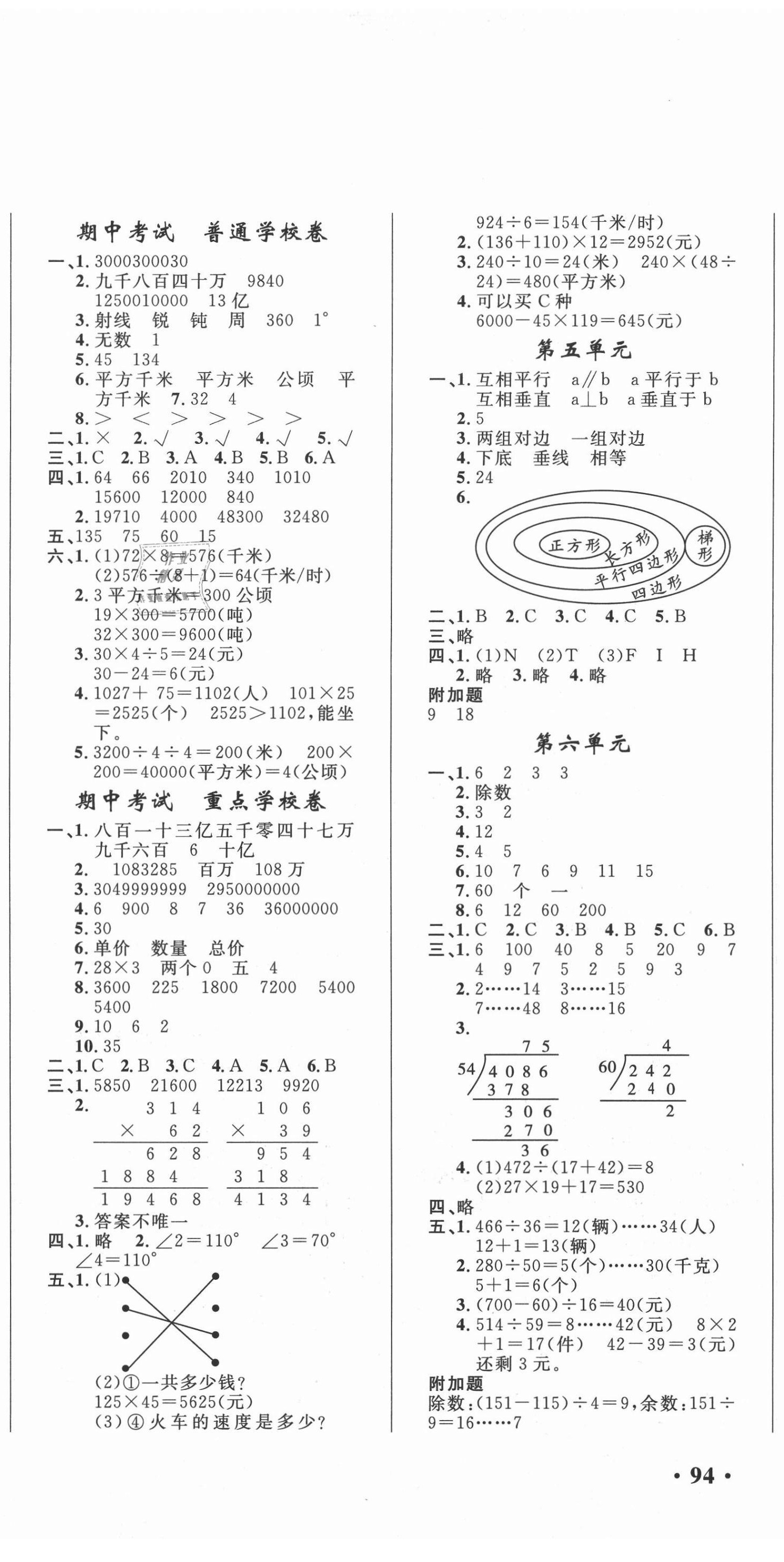 2020年名師教你課堂達(dá)標(biāo)100分測試卷四年級數(shù)學(xué)上冊人教版 第2頁