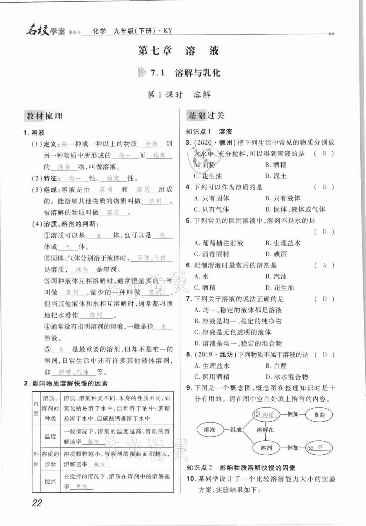 2021年国华作业本名校学案九年级化学下册科粤版 第22页