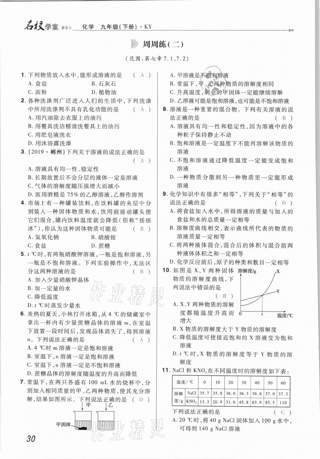 2021年国华作业本名校学案九年级化学下册科粤版 第30页