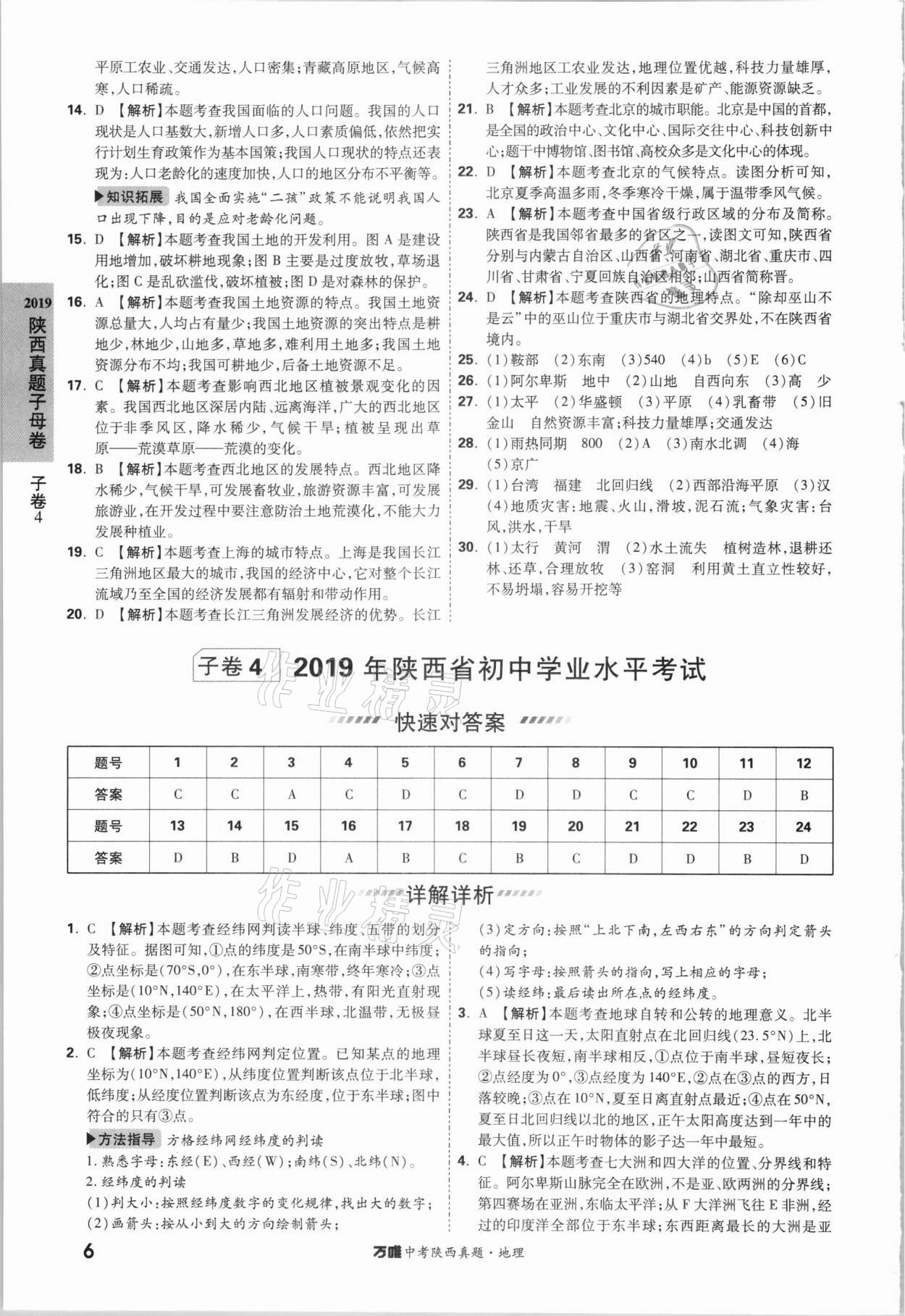 2021年萬唯中考陜西真題地理 參考答案第5頁