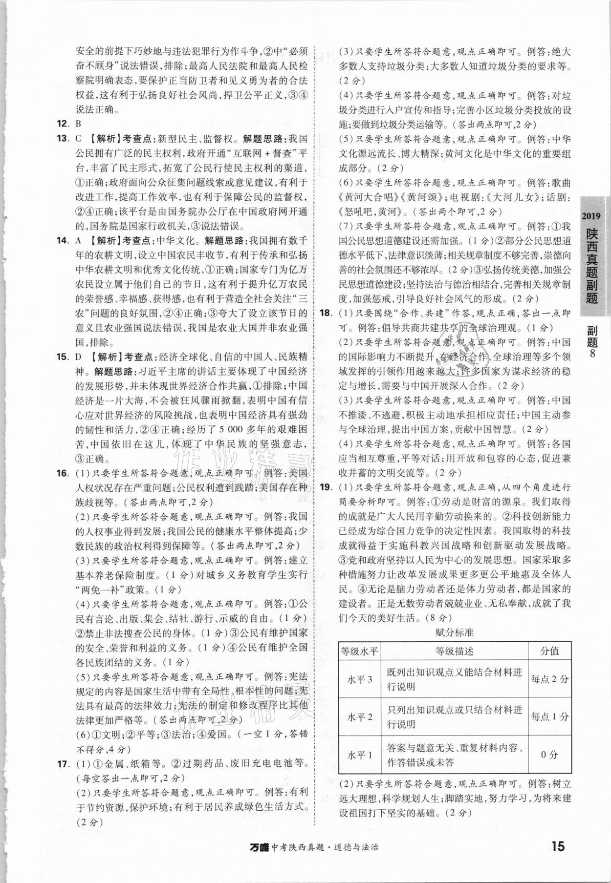 2021年萬唯中考陜西真題道德與法治 參考答案第15頁