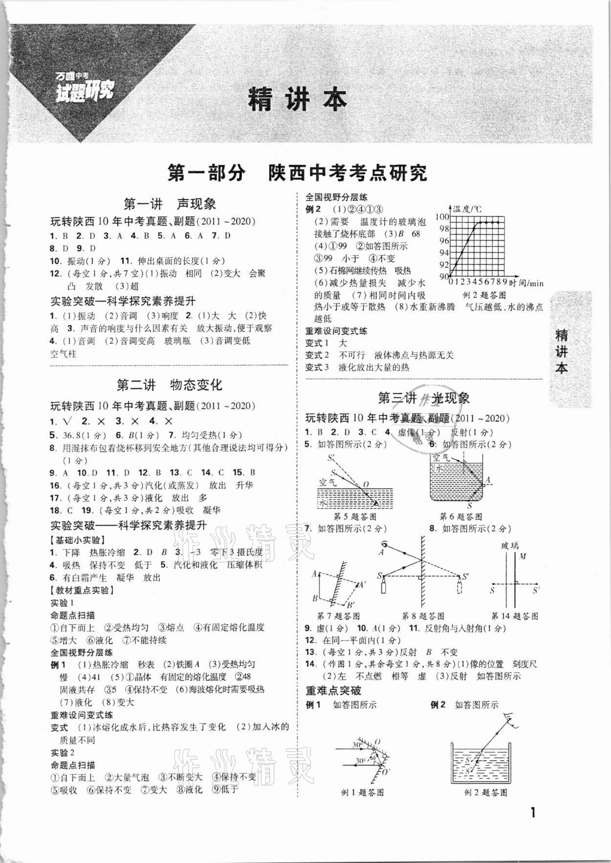 2021年萬唯中考試題研究物理陜西專版 參考答案第1頁