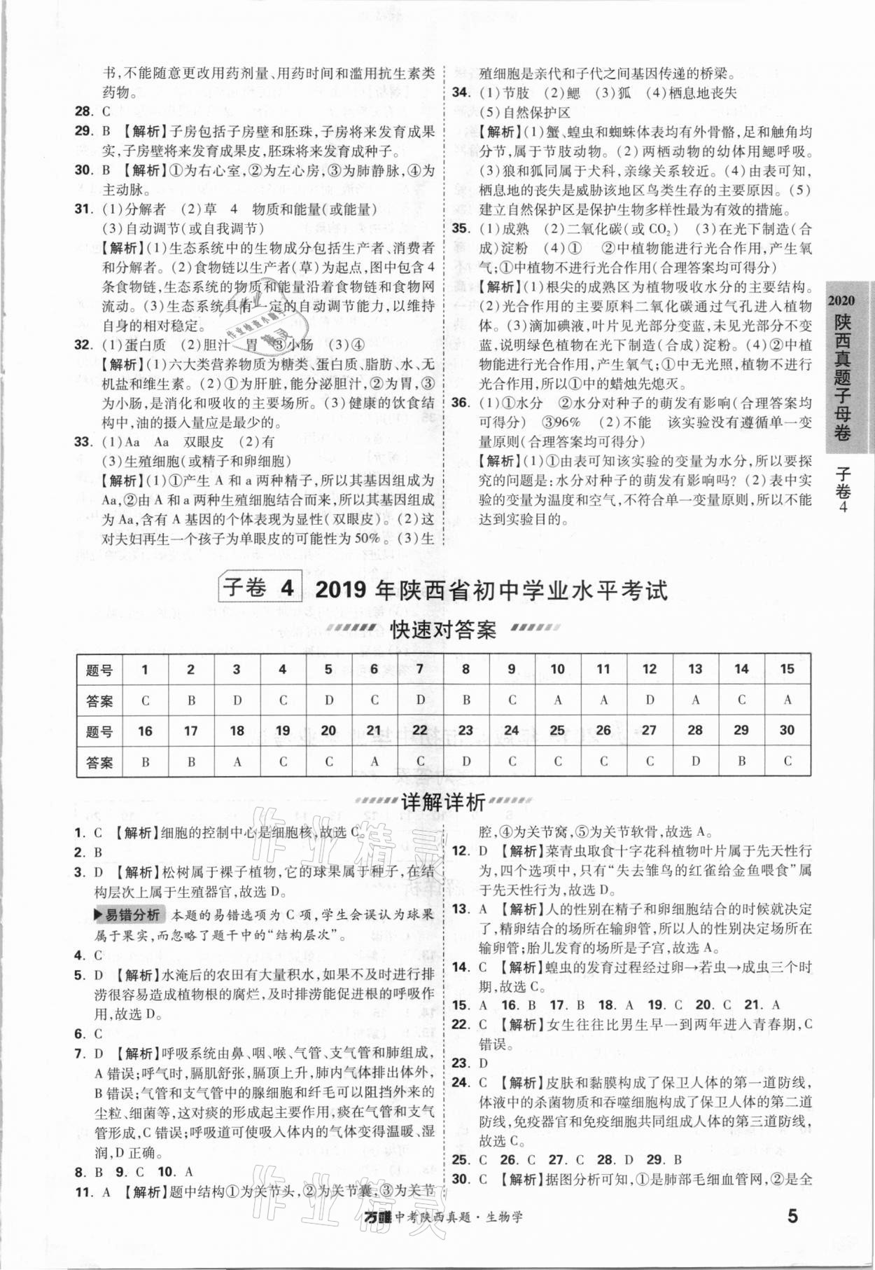 2021年萬唯中考陜西真題生物學(xué) 參考答案第4頁