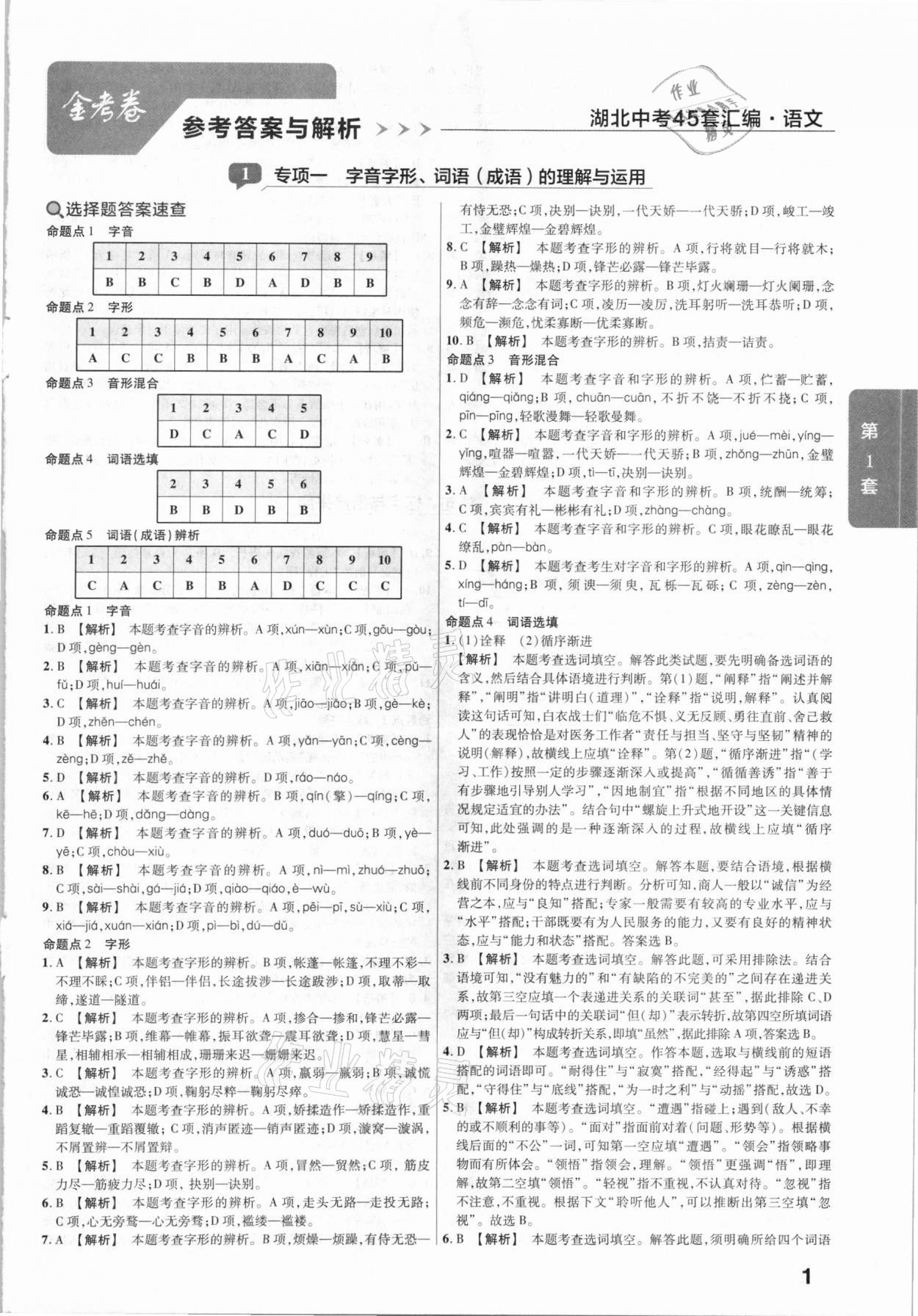 2021年金考卷湖北中考45套匯編語文 第1頁