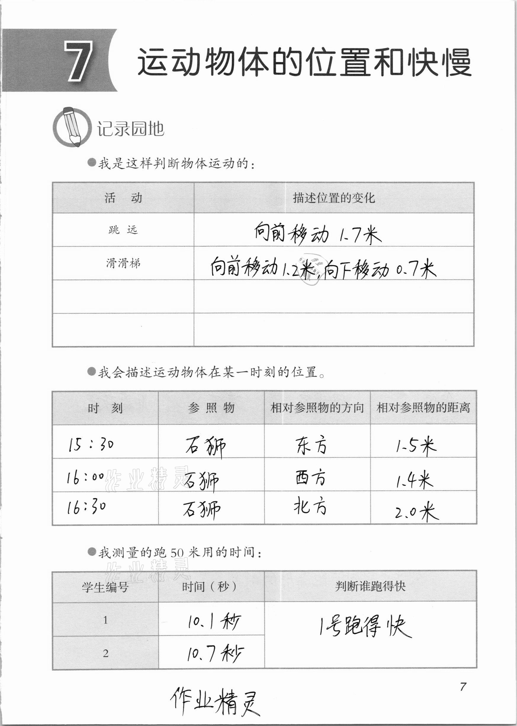 2020年學(xué)生活動手冊四年級科學(xué)上冊青島版54制 參考答案第7頁